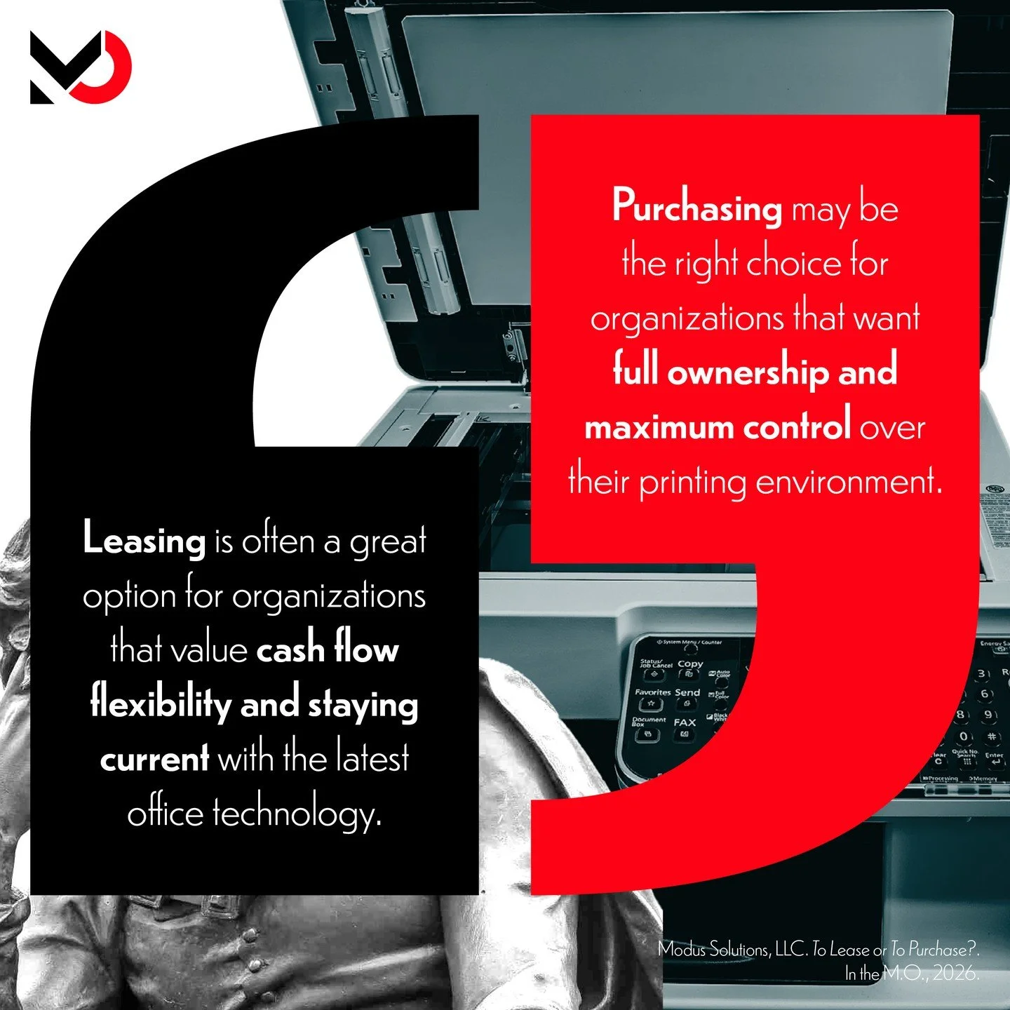 Now that our Modus blog is live, we couldn't pass up the opportunity to feature one of our own brilliant quotes. Check out our article on the benefits of leasing versus purchasing (and much more) at www.modussolutionsllc.com/insights