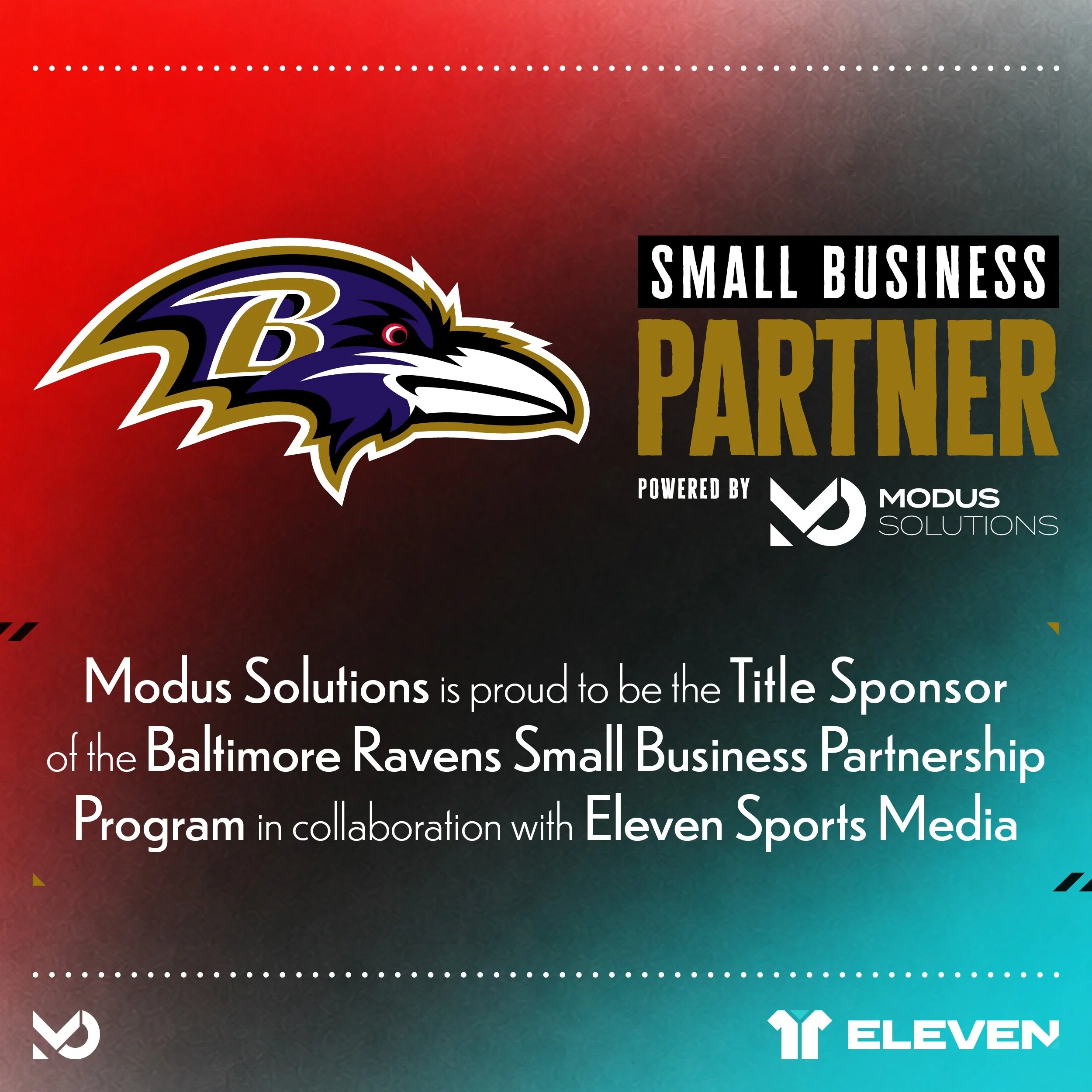As The Official Managed Print Partner of The @ravens , Modus Solutions is honored to also serve as the Title Sponsor of the Baltimore Ravens Small Business Partnership.
&nbsp;
Created with @eleven.sports , the Small Business Partnership Program champ