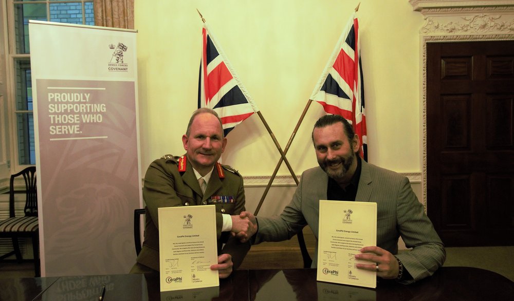  CeraPhi Energy CEO Karl Farrow signs the Armed Forces Covenant 
