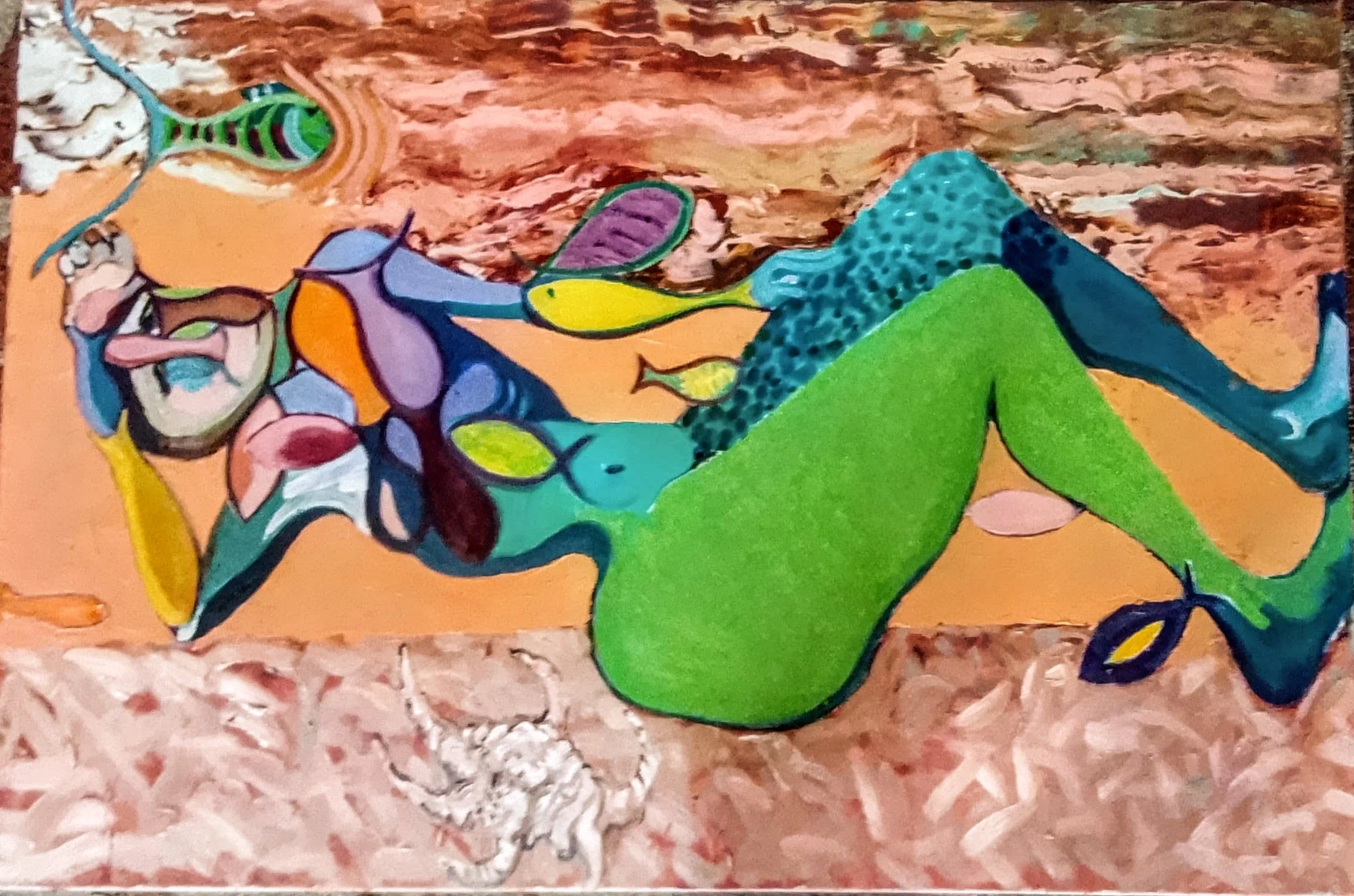 " sleeping with the fishes", oil on canvas, 24 x 36 , 2026,  one of three