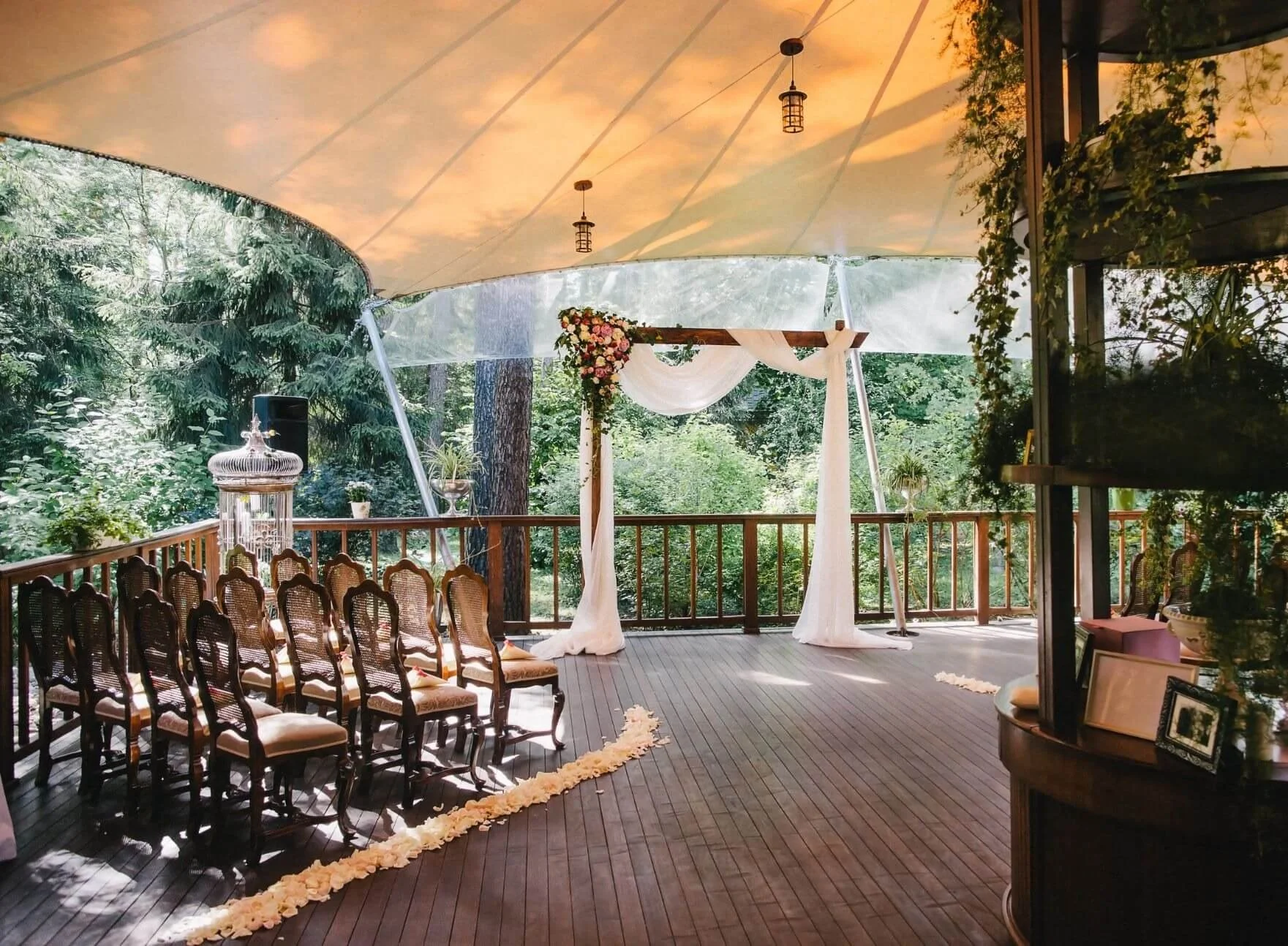 Covered outdoor area for morning wedding ceremony.