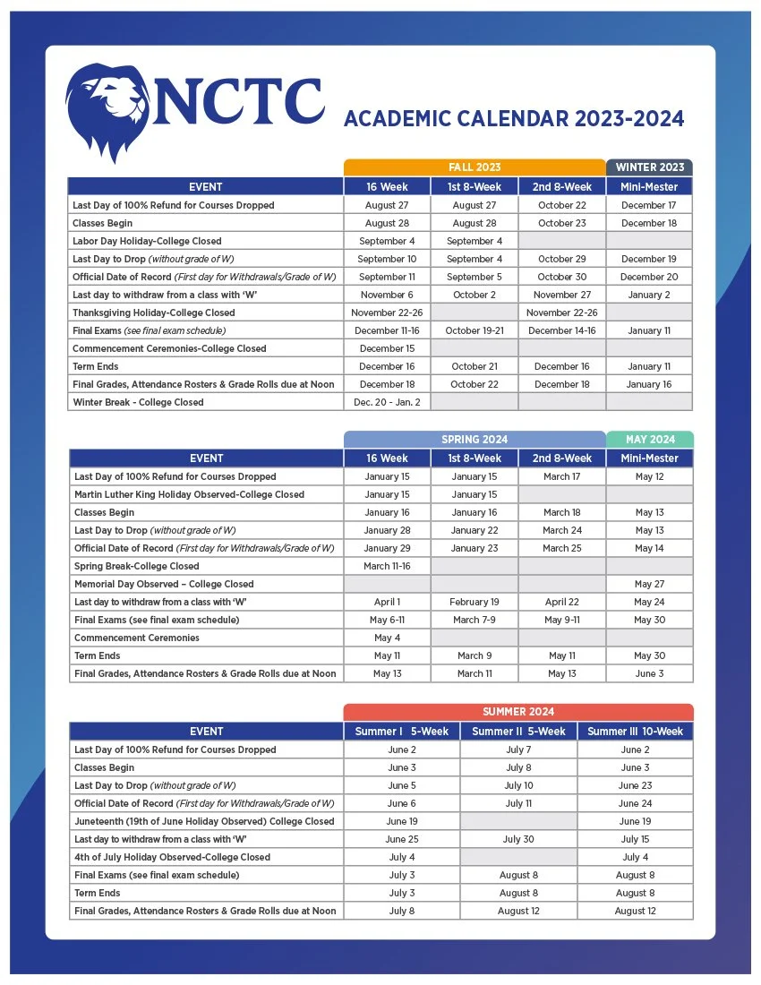 Academic Calendar North Central Texas College