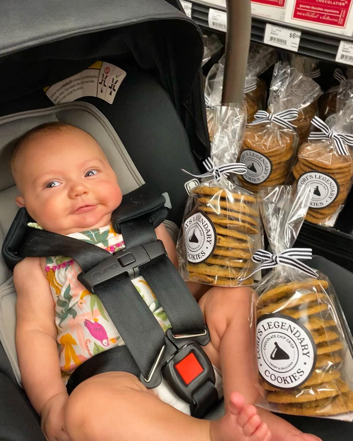 The face you make when the @diablo.foods shelf is full of fresh @lorislegendary cookies again (and you get to deliver them). Introducing the next generation of Lori&rsquo;s Legendary Cookies, my granddaughter, Gabrielle Adrienne.