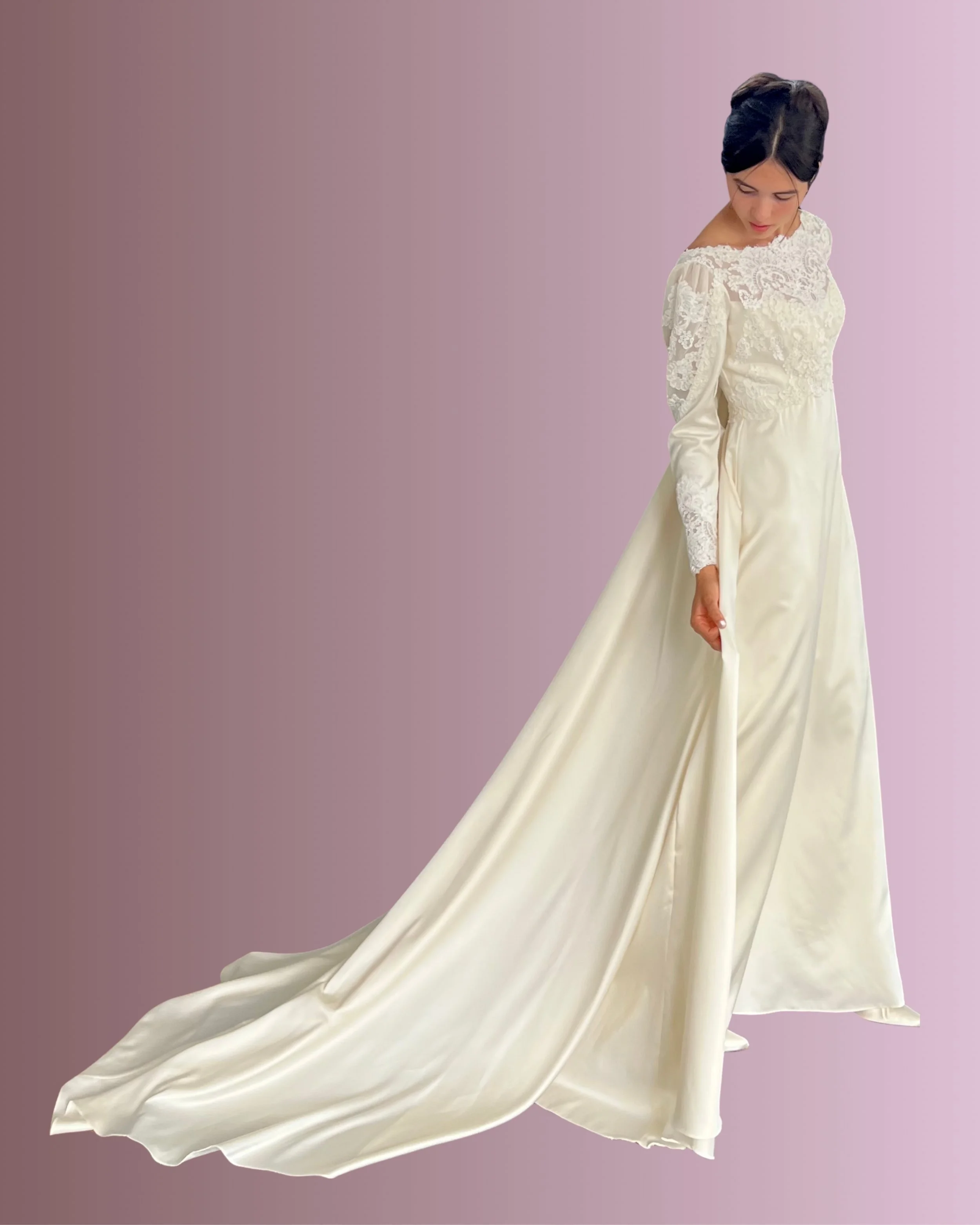 1970s matte charmeuse bridal gown in boutique.jpg