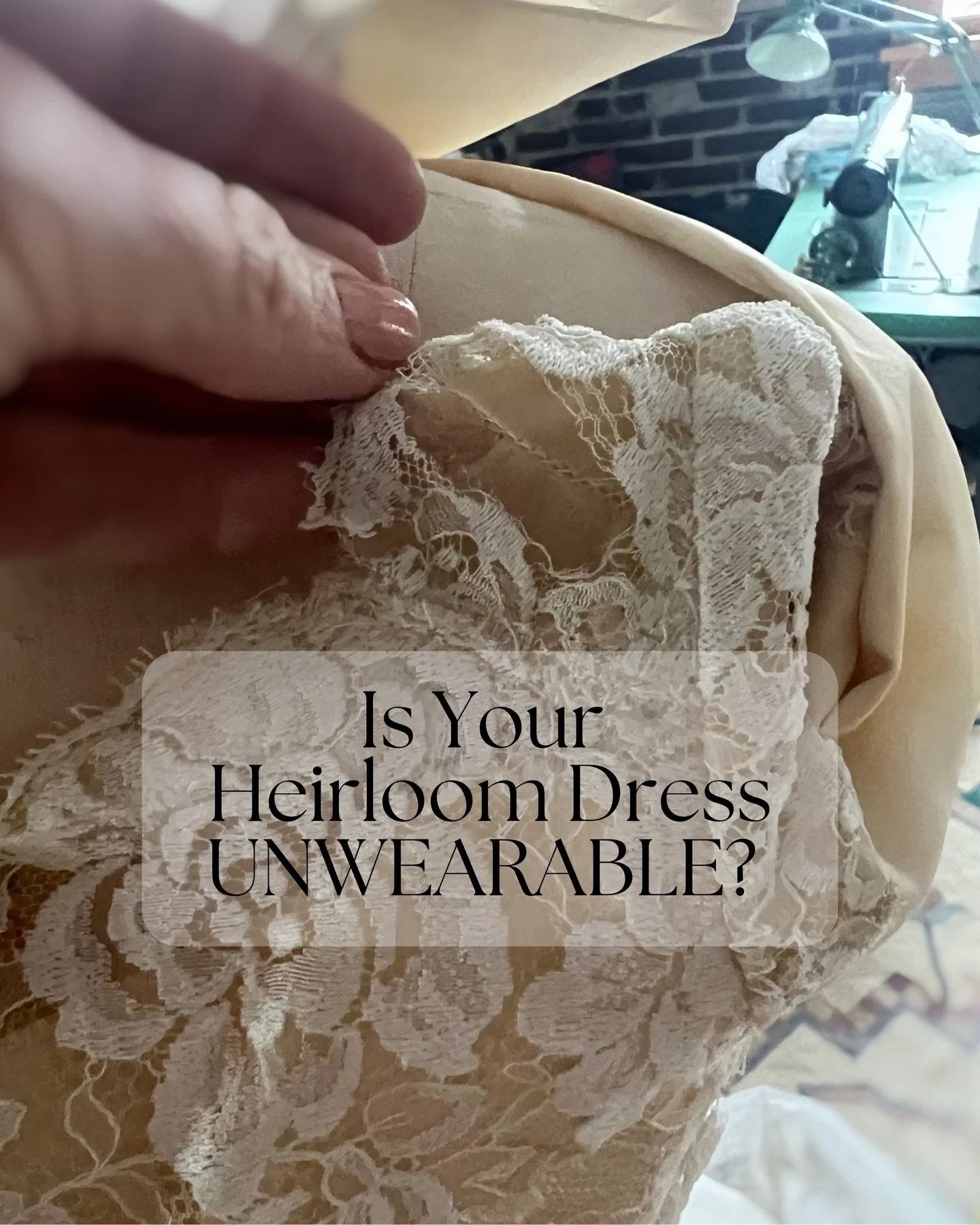 When a bride chooses to wear her family's history, she deserves a gown that honors every detail. We made sure she could carry her legacy: the original lace was restored and used to perfectly embellish her reimagined dress, while the remaining lace fi