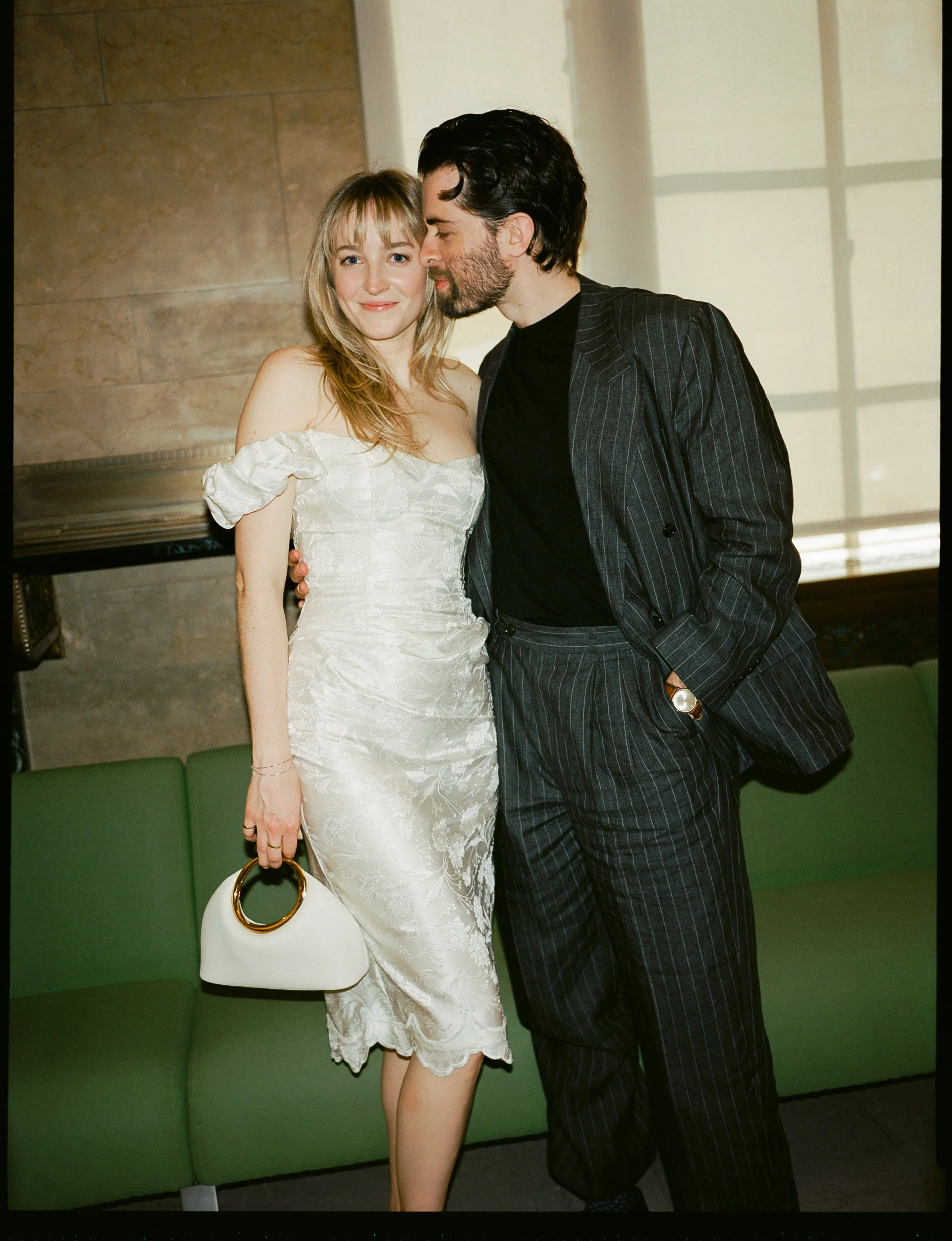 Bride wearing her mother's redesigned wedding dress, by Maybelle NYC.