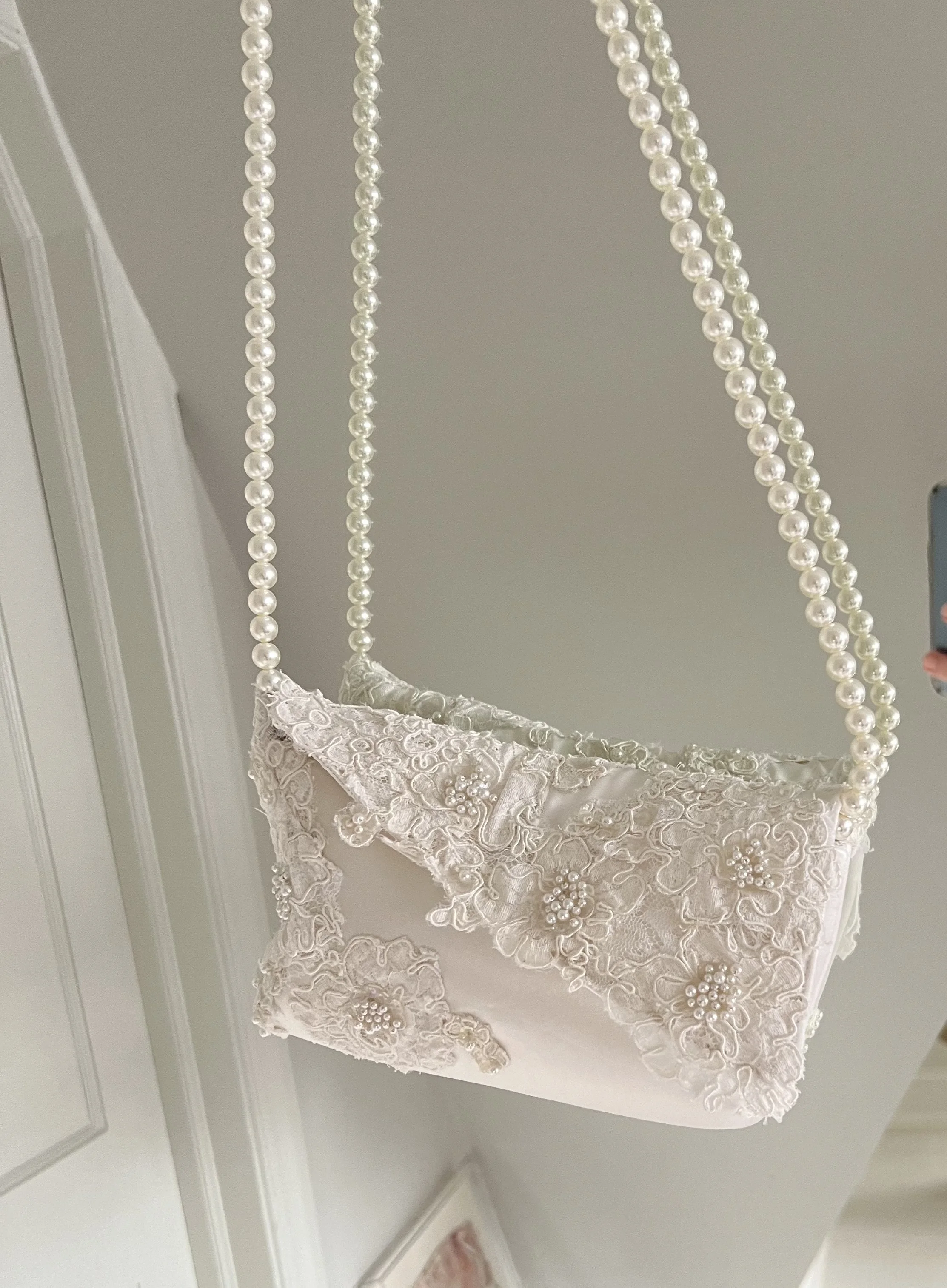 Custom purse made for a bride from her mother's vintage gown