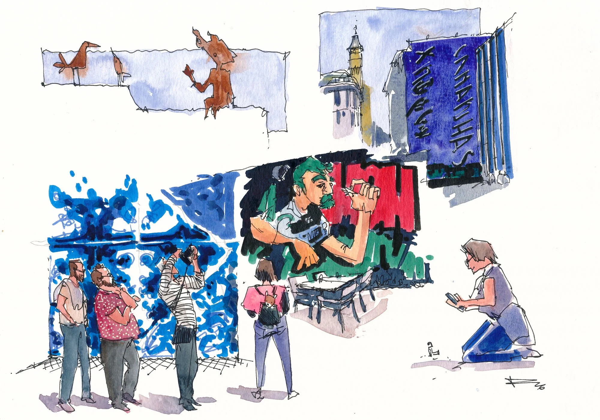 Visiting several street art pieces around Cais do Sodré and Santos