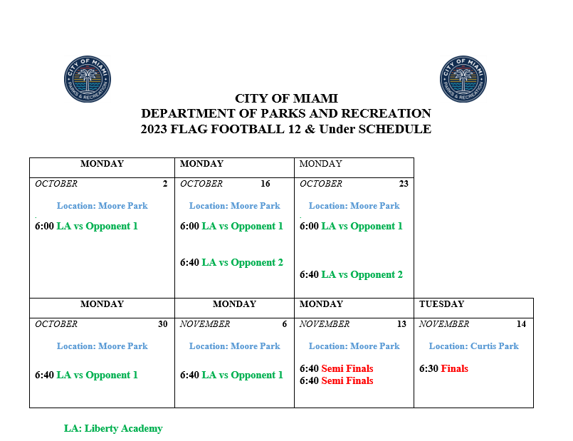 Flag football schedule screenshot 2023 Fall.png