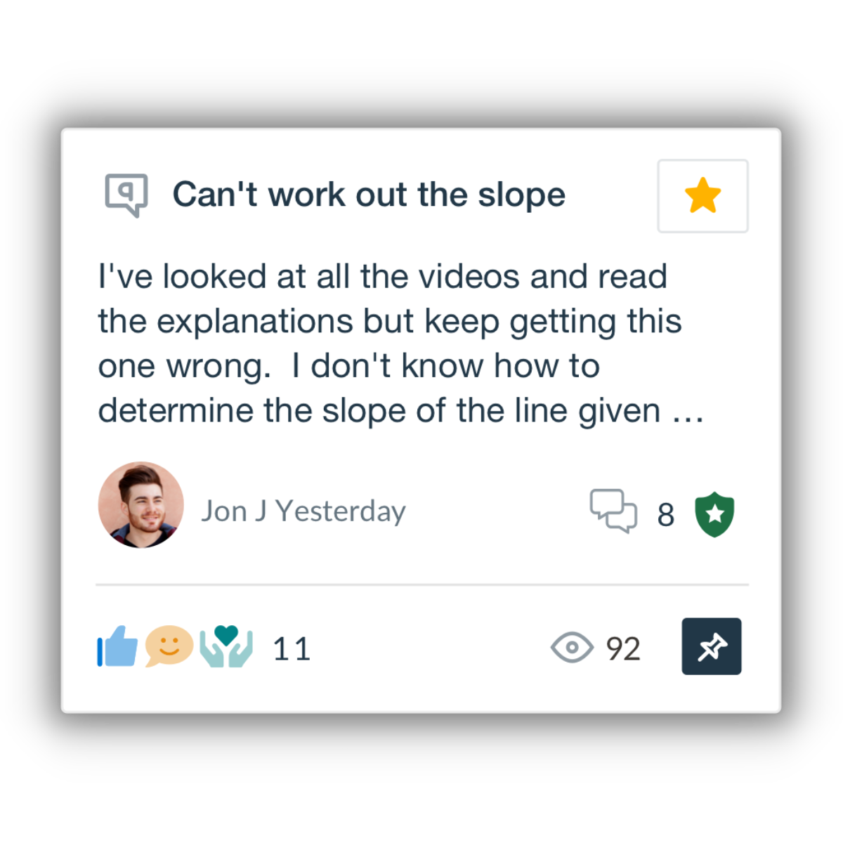 InScribe academic support community showing a student asking for help with a math problem, with peers and faculty providing on-demand responses to build confidence and improve course outcomes.