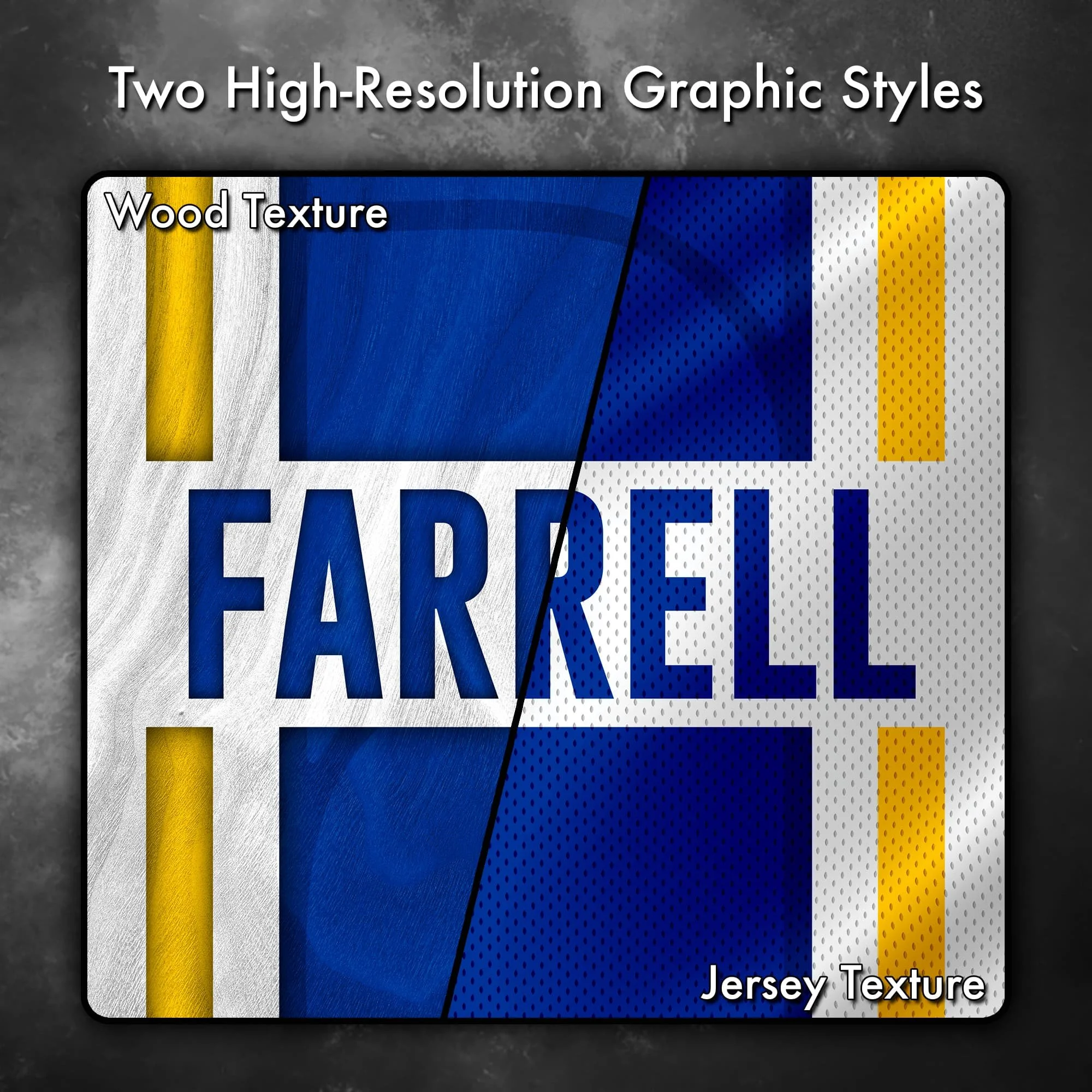 Close up image showing the wood grain and jersey texture options of this cornhole board vinyl wrap decal set (Copy) (Copy)