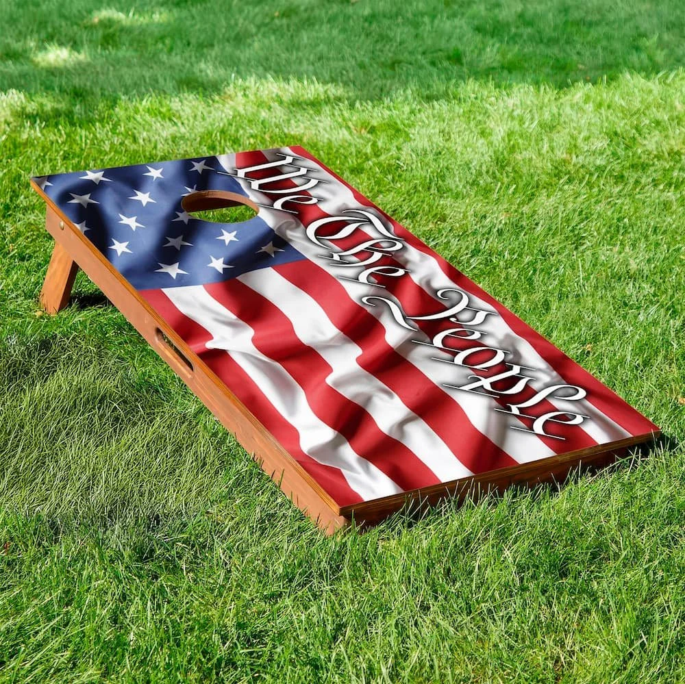 wavy WE THE PEOPLE United States flag cornhole board