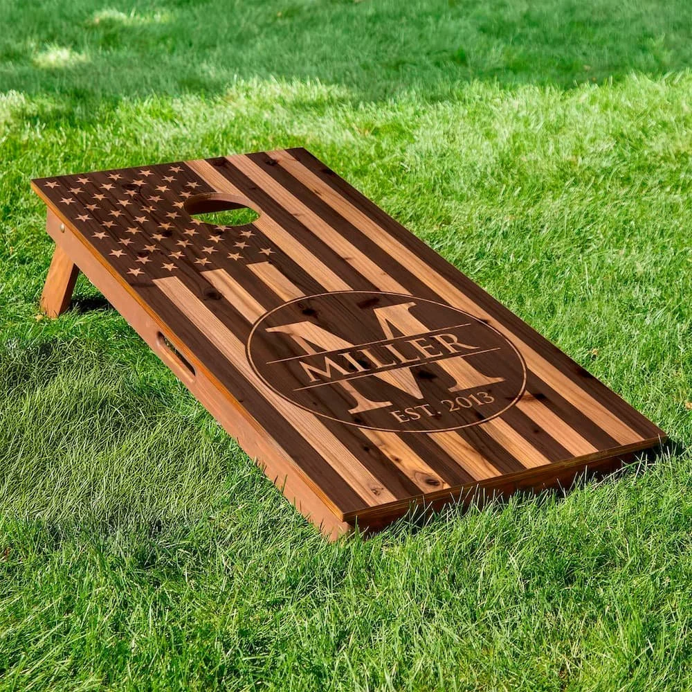 Monogram wood USA flag personalized custom Cornhole board