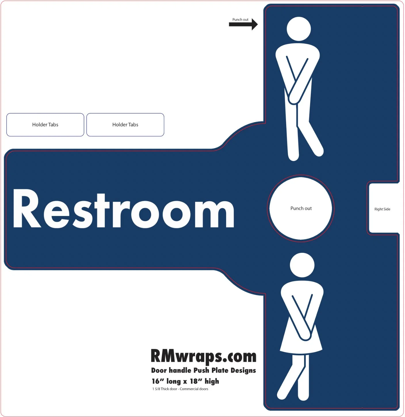 Bathroom Blue - Decorative Push Plate Wraps - Both