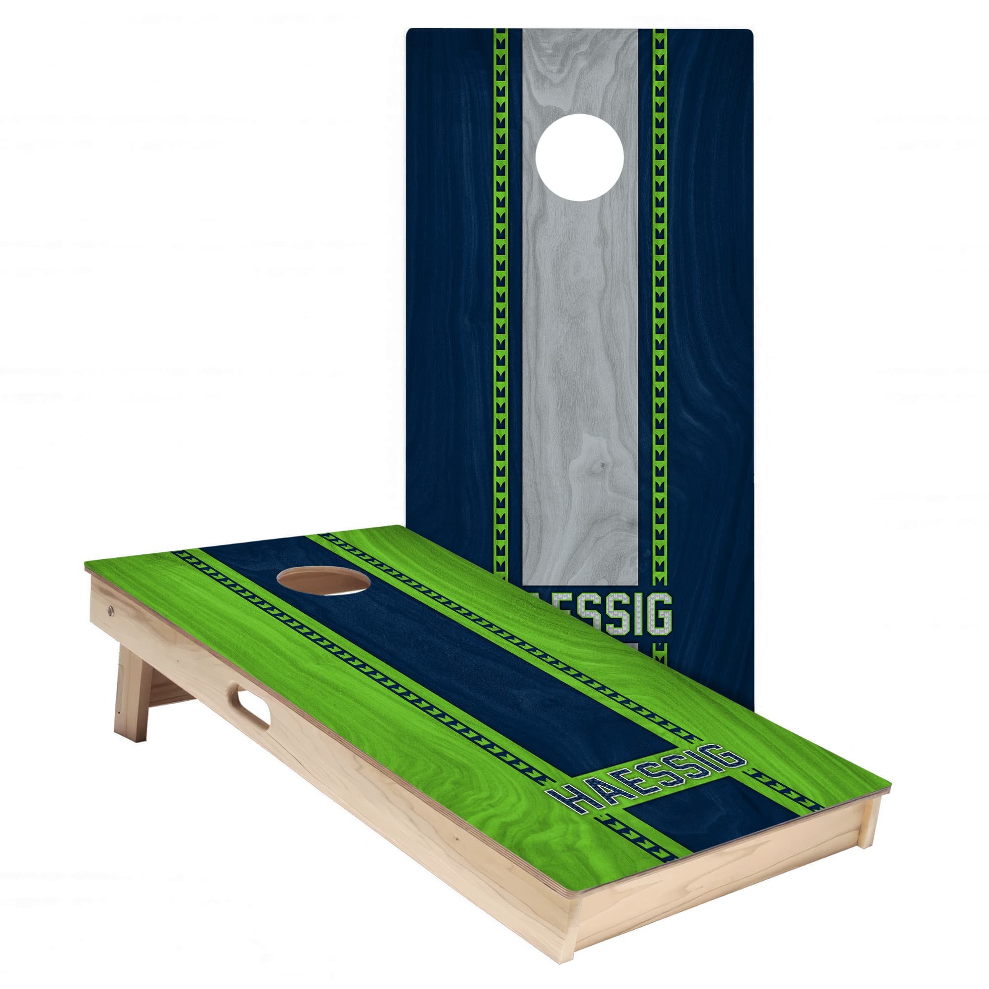 Personalized Seattle Seahawks Colors (Alternate & Home) custom wood texture Cornhole board wrap sticker decal set