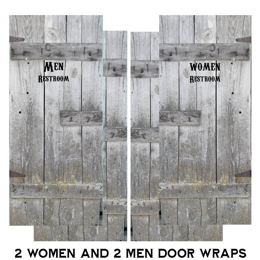 2 Men and 2 Women Restroom Door wraps - Old Wooden western door