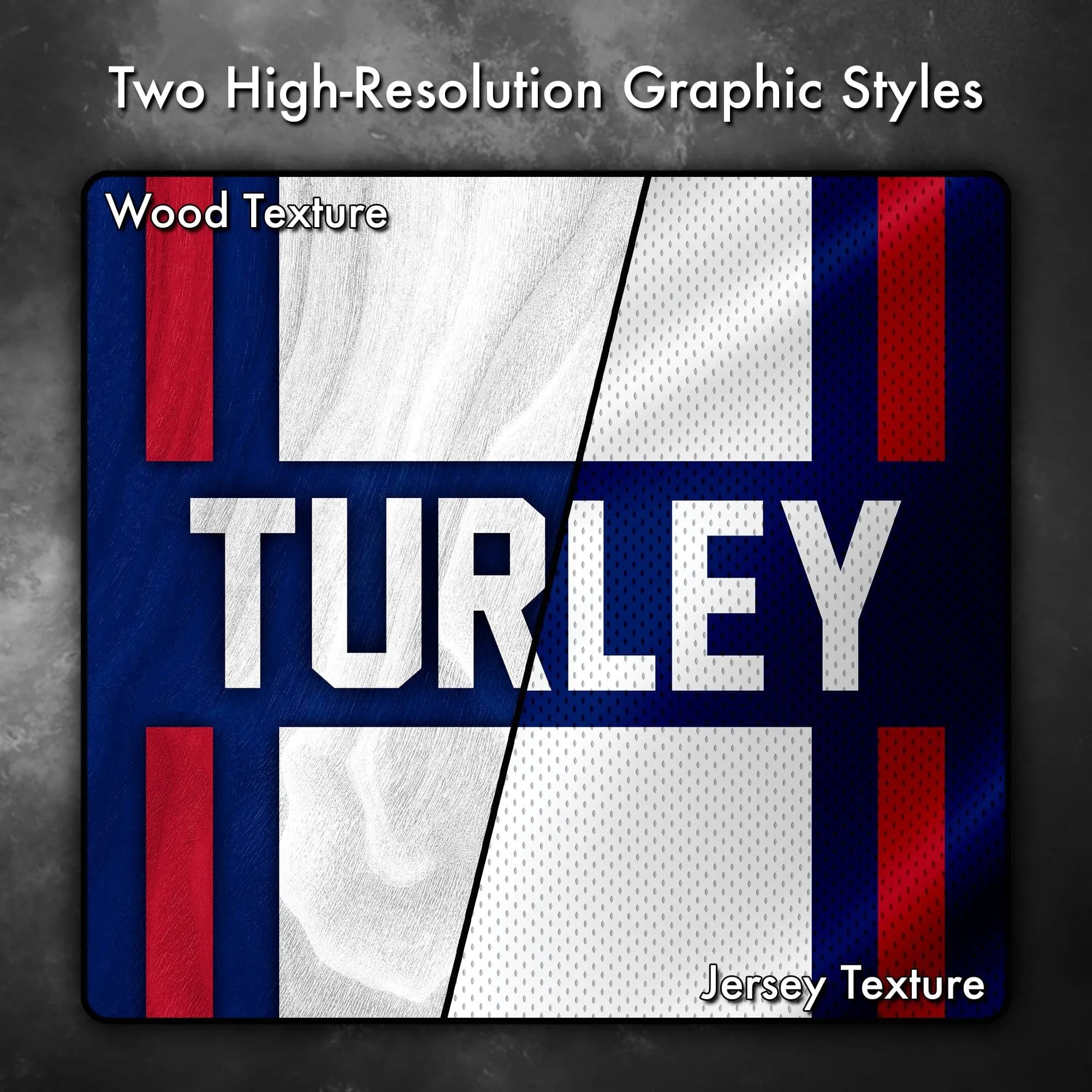 Close up image showing the wood grain and jersey texture options of this cornhole board vinyl wrap decal set (Copy) (Copy)