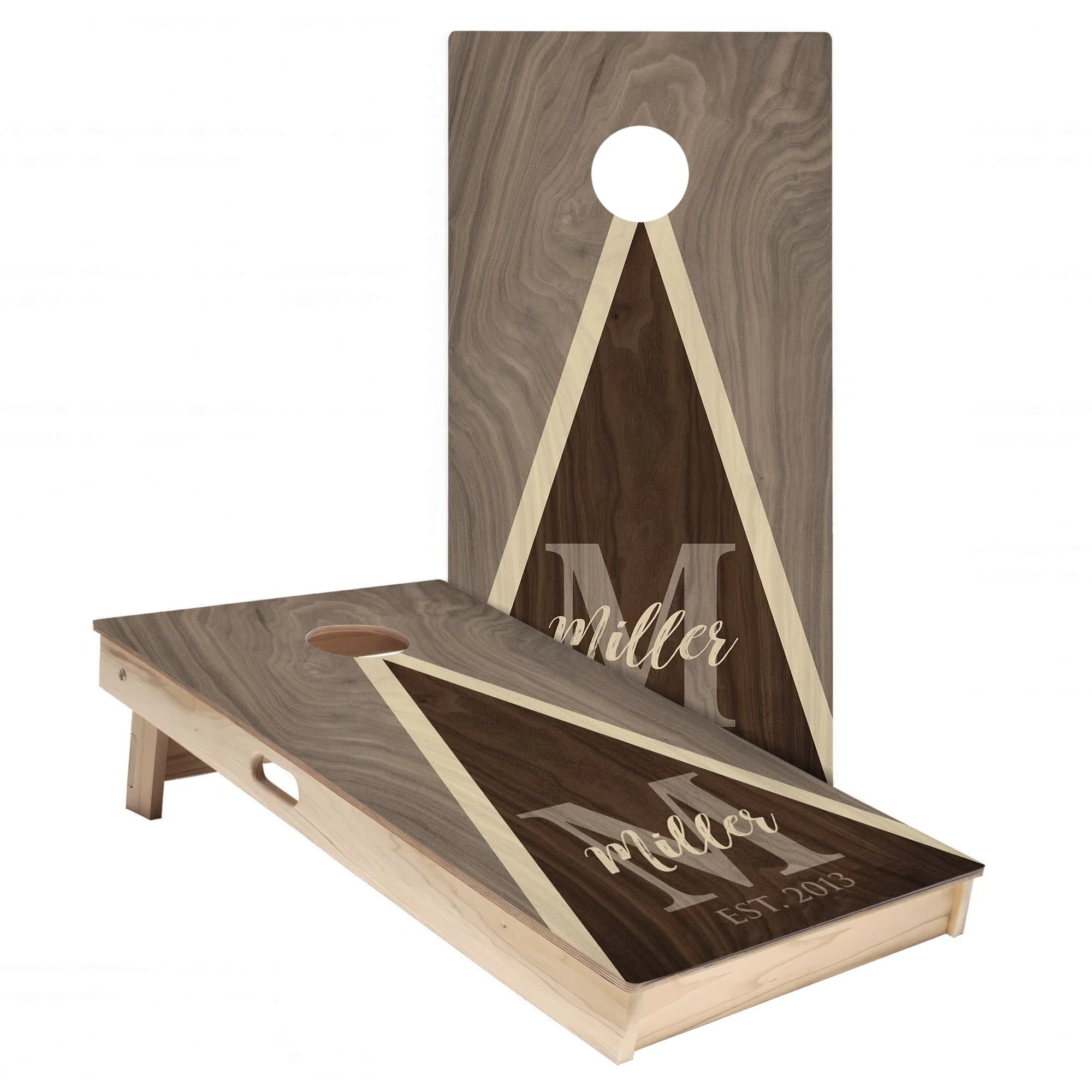 Walnut Wood Slab Monogram #2 Cornhole Board Wrap Set