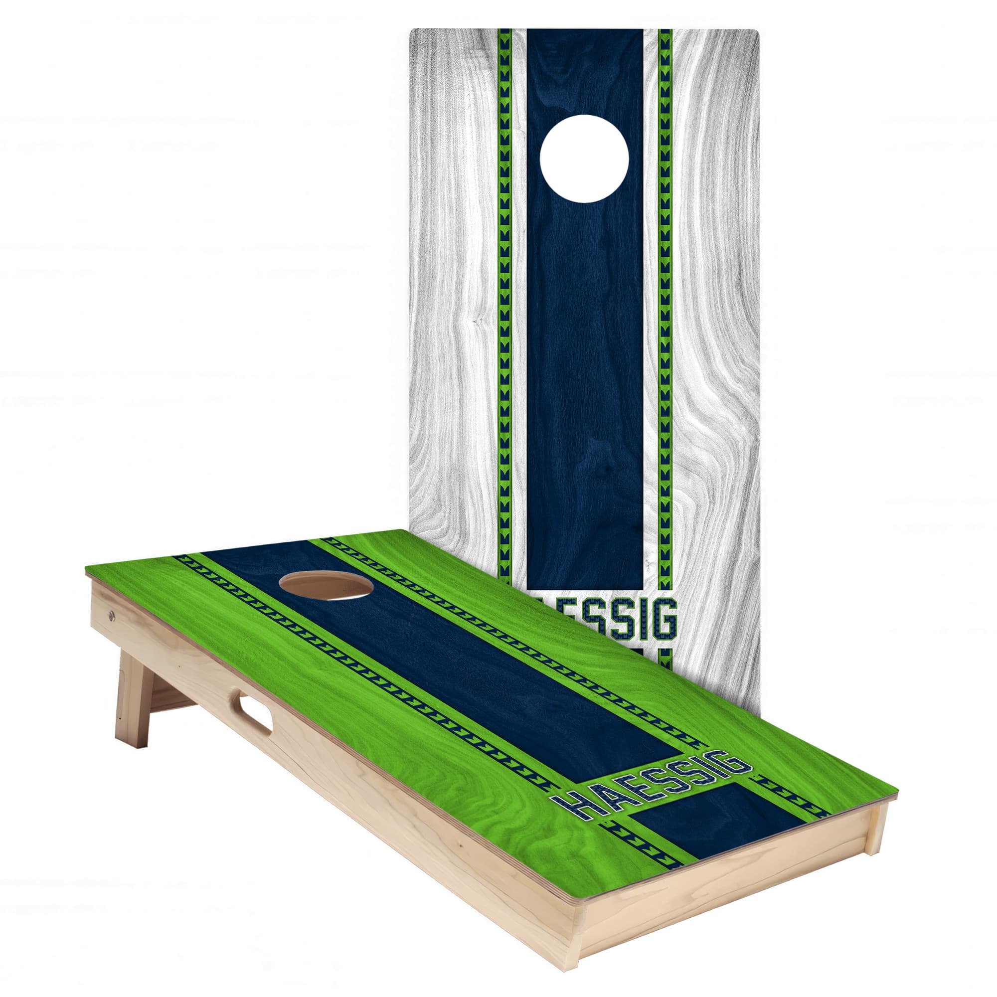 Personalized Seattle Seahawks Colors (Away & Alternate) custom wood texture Cornhole board wrap sticker decal set