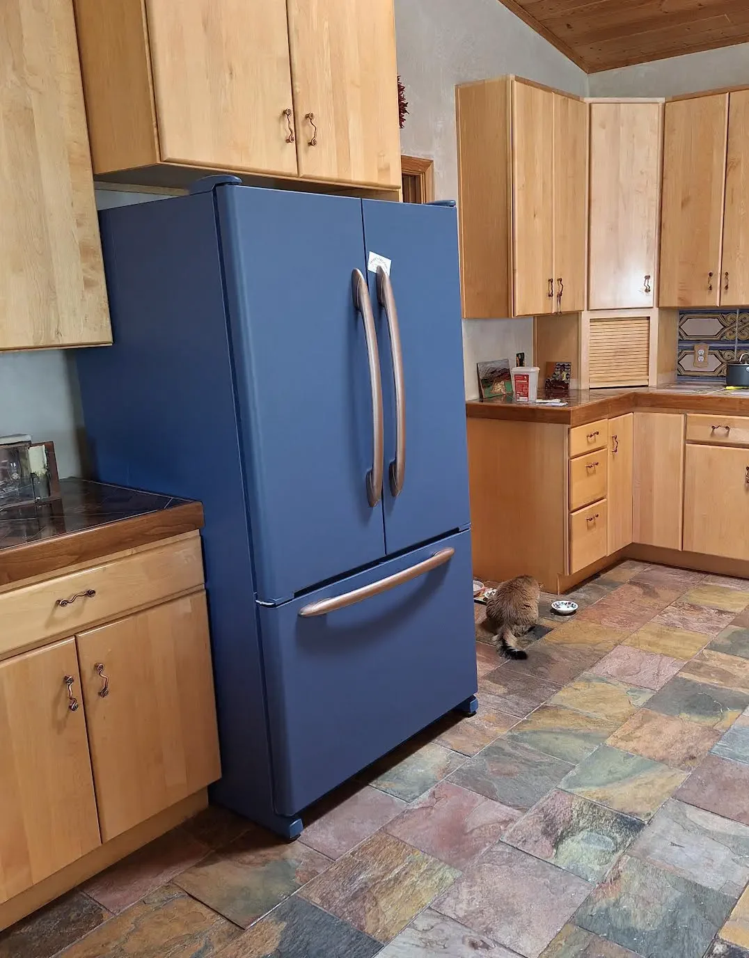 French Door Refrigerator in Kitchen Azure Tide SW 9684 Custom Vinyl Refrigerator Wrap.webp