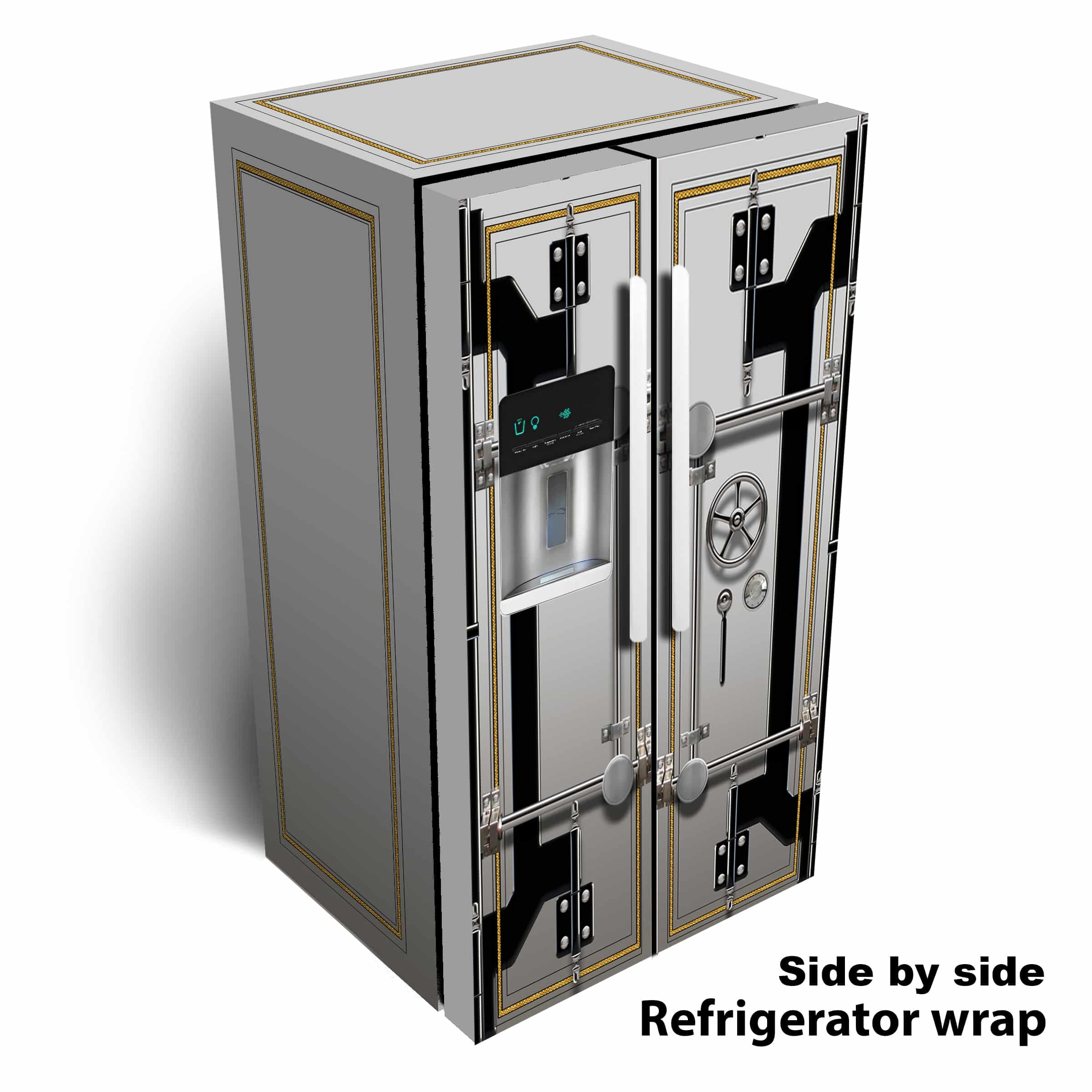3D White Fridge Wrap Geometric Refrigerator Wrap Vinyl Side by