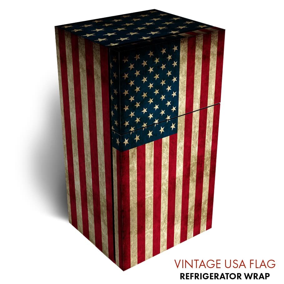 Vintage U.S.A. Flag Custom Printed Vinyl Refrigerator Wrap, Stack