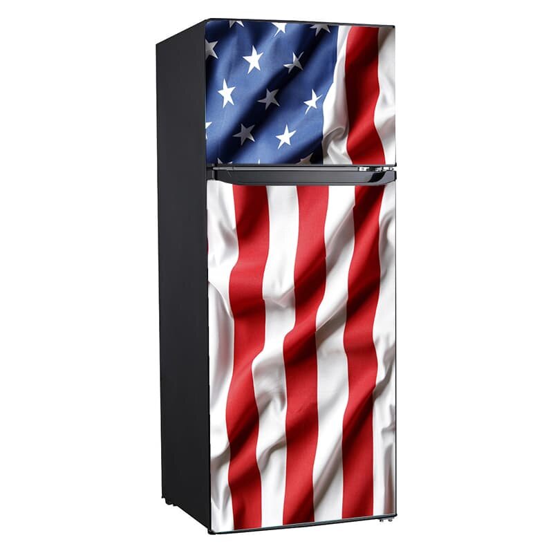 Wavy U.S.A. Flag Custom Printed Vinyl Refrigerator Wrap, 10 cu ft
