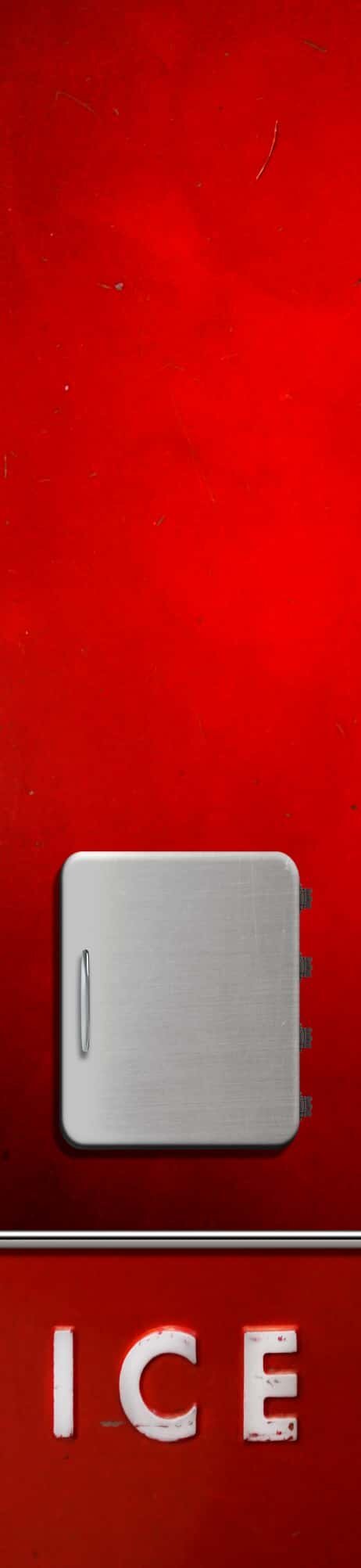 Bright Red Worn Retro Vending Machine Refrigerator Wrap, Freezer door
