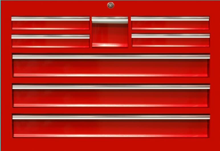 red, tool, box, toolbox, craftsman, snap-on, snap on, drawers, refrigerator, freezer, wrap, skin, graphic, top, close up