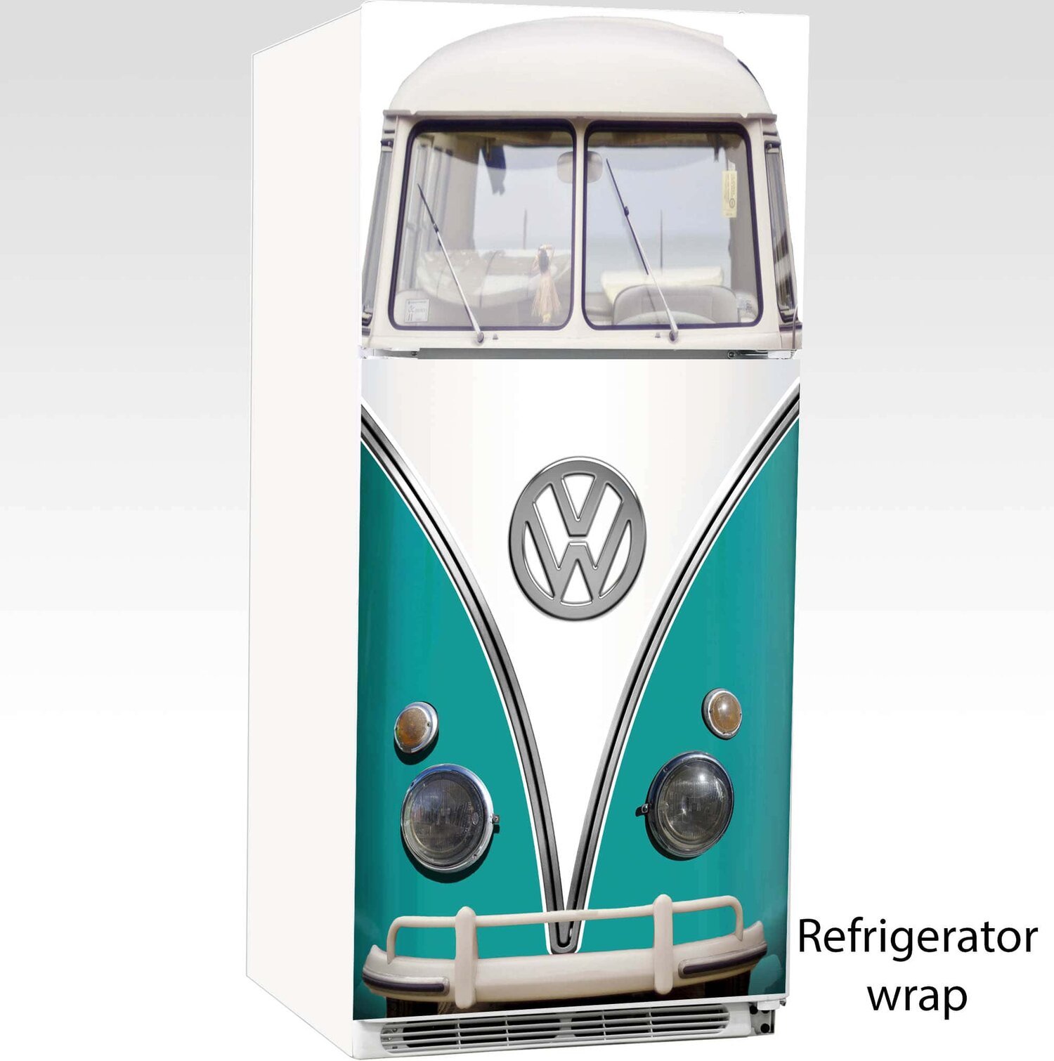 Vintage VW Bus Refrigerator Wrap aqua