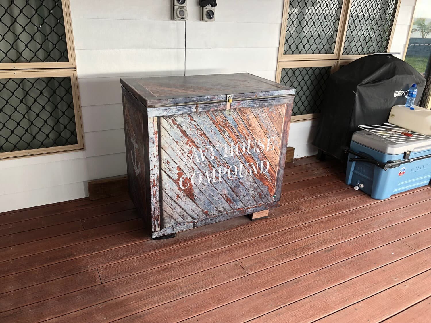 Custom Weathered Painted Wood Crate Chest Freezer Wrap