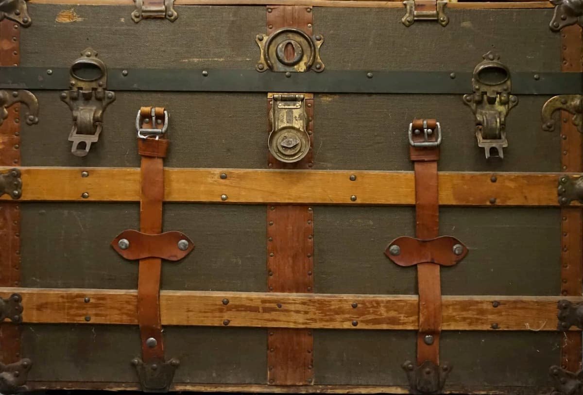 Vintage Leather Trunk Chest Freezer Wrap front