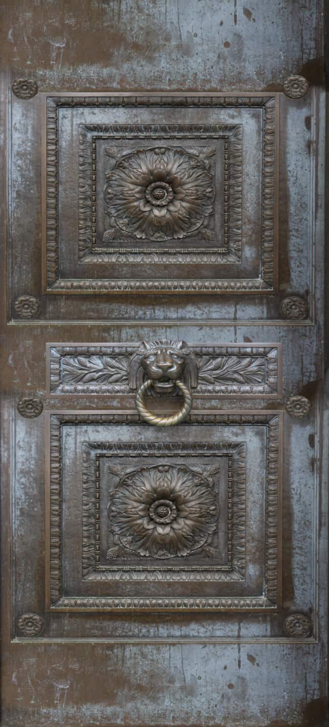 Copper Lion Head Door Wrap Close up