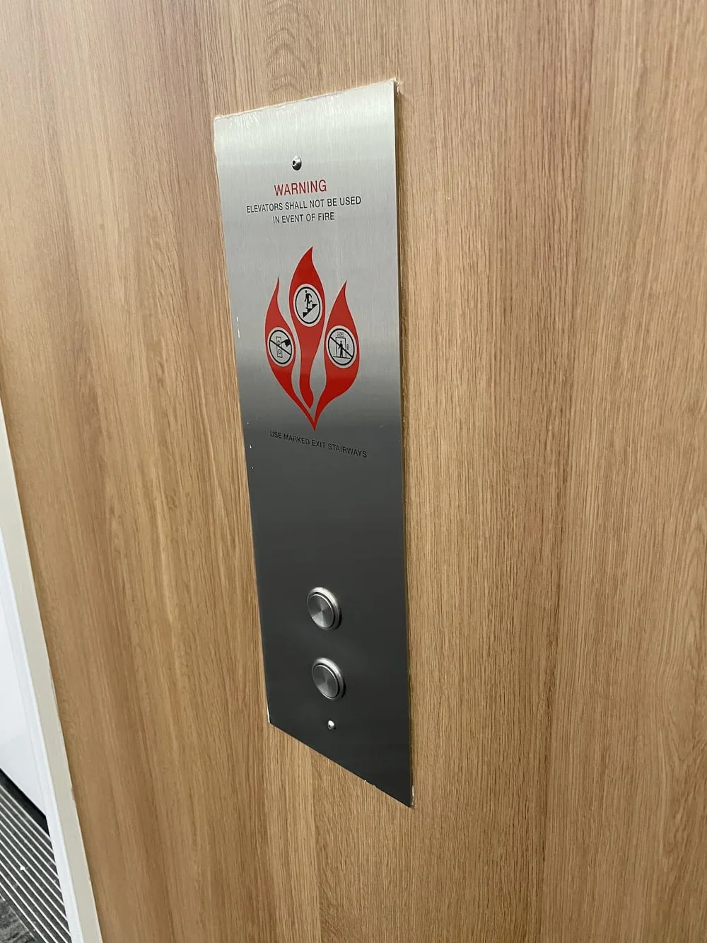 National Press Building elevator lobby, after, call buttons, 3M Di-Noc, FW-1257