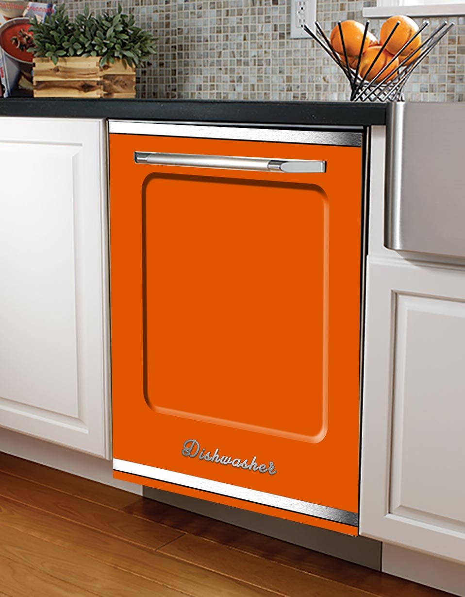 Retro Chrome-Trimmed Dishwasher Wrap Orange