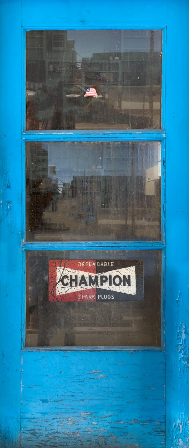 Vintage Gas Station Blue Door Wrap