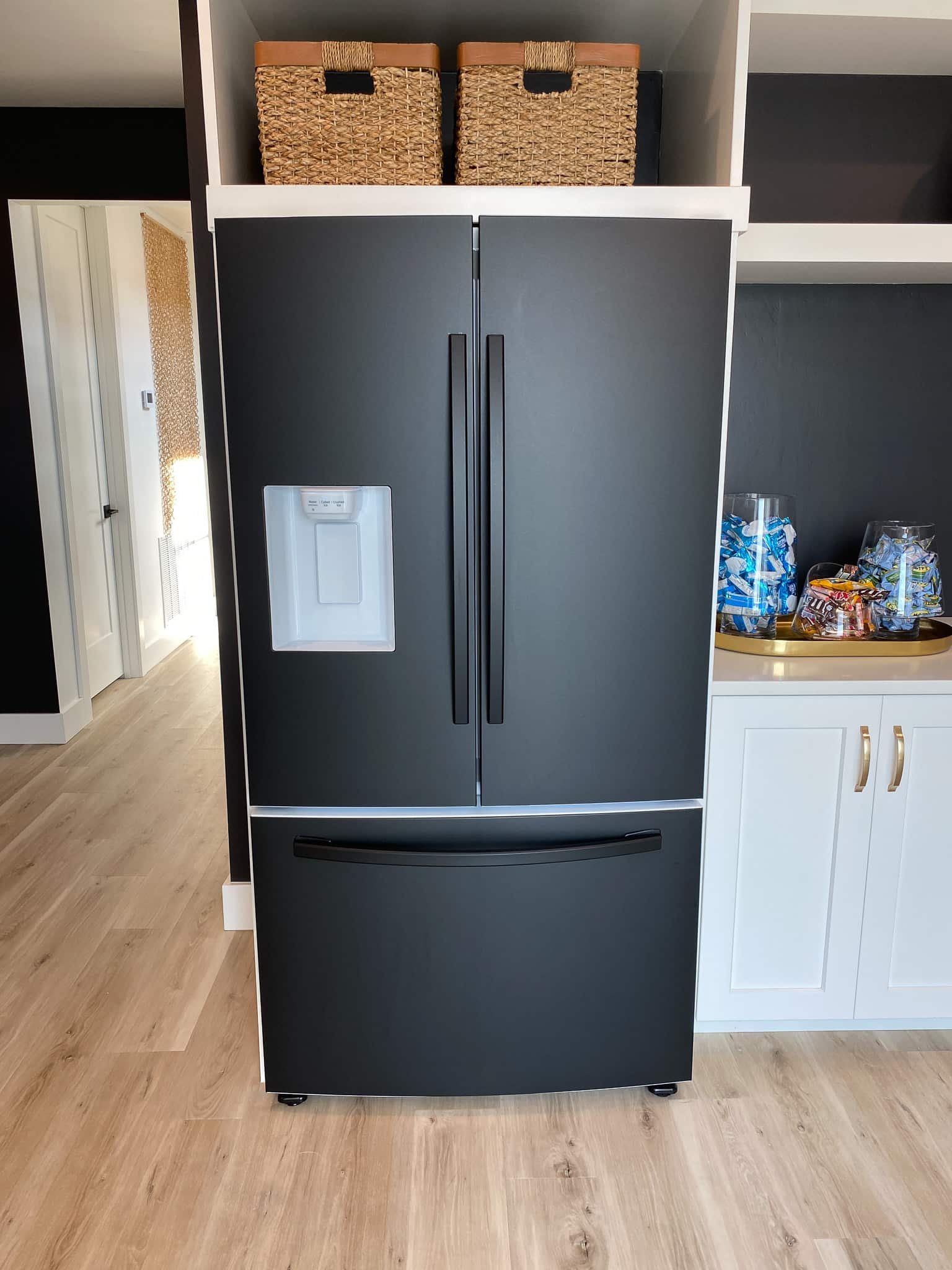 Matte black refrigerator wrap