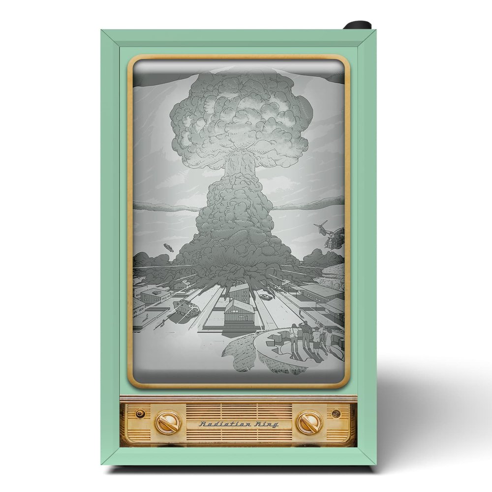 Radiation King Retro TV Custom Printed Mini Fridge Wrap mushroom cloud
