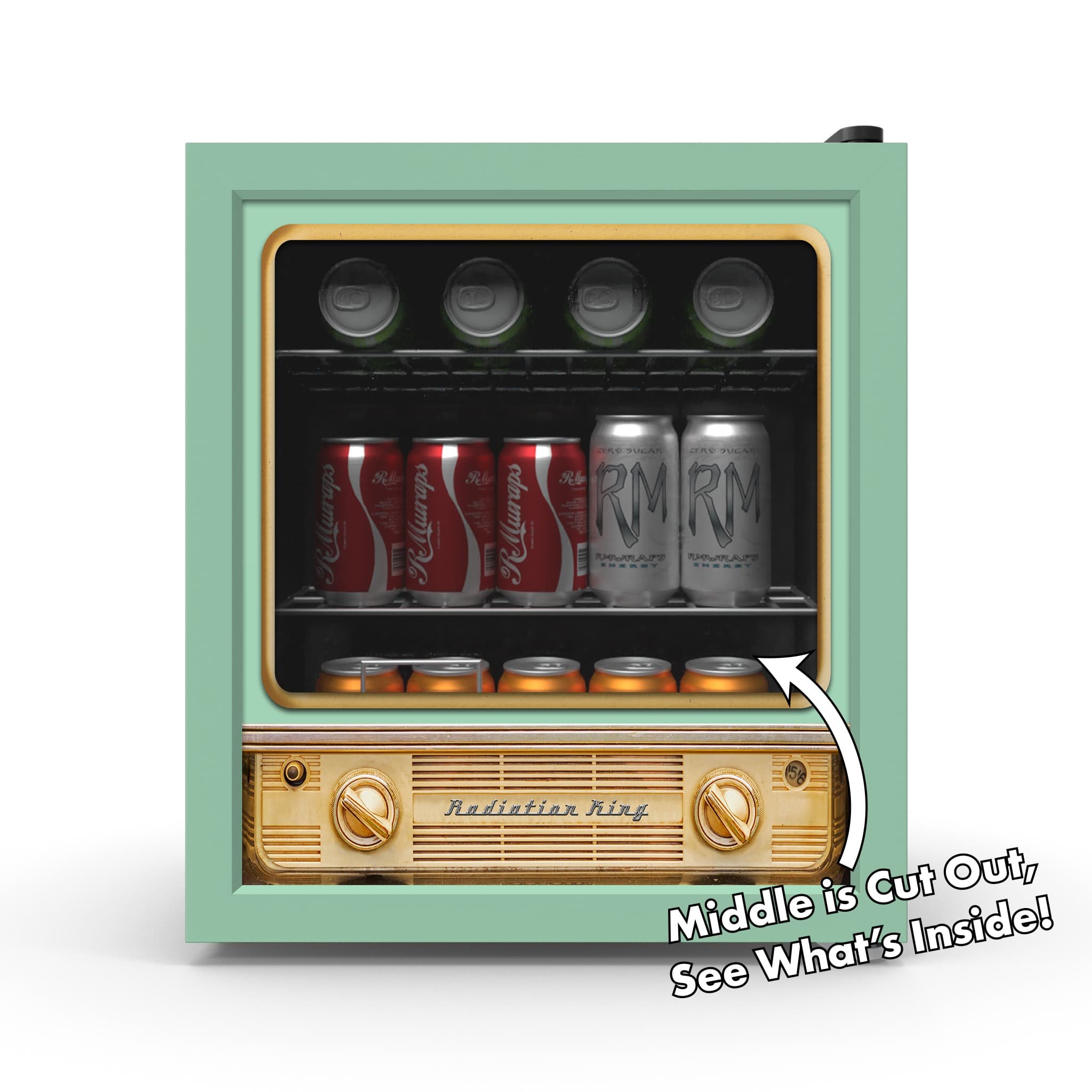 Open Glass on a small square mini fridge