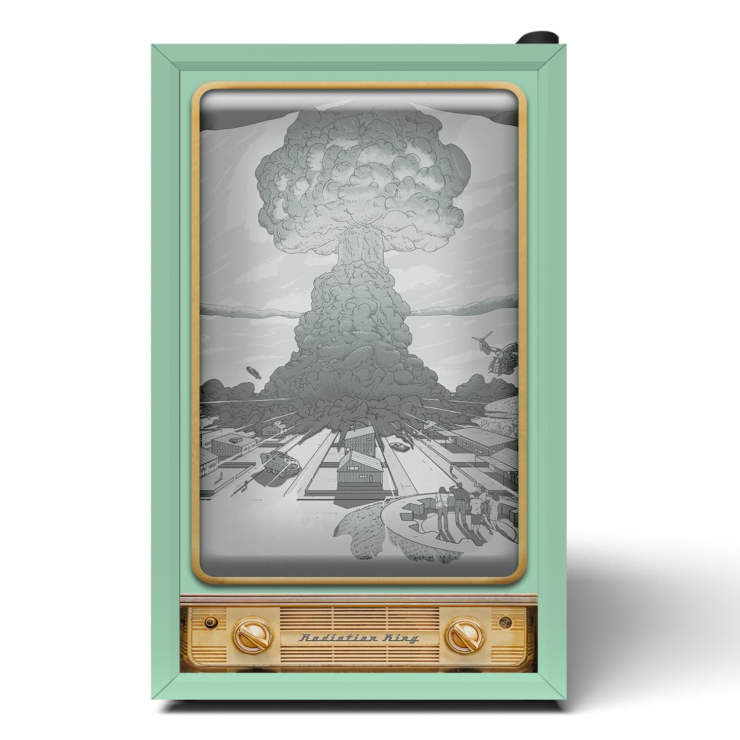 Mushroom Cloud on a tall mini fridge