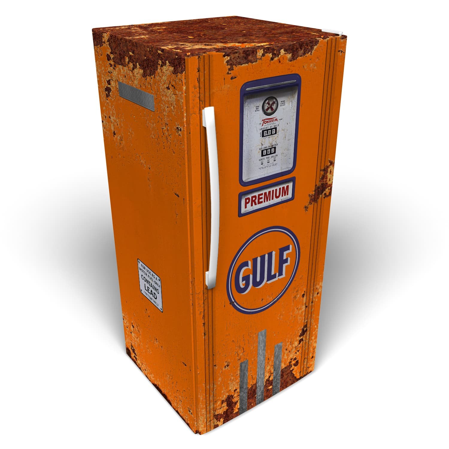 1964, Gulf Oil, vintage, gas pump, rusted, refrigerator wrap