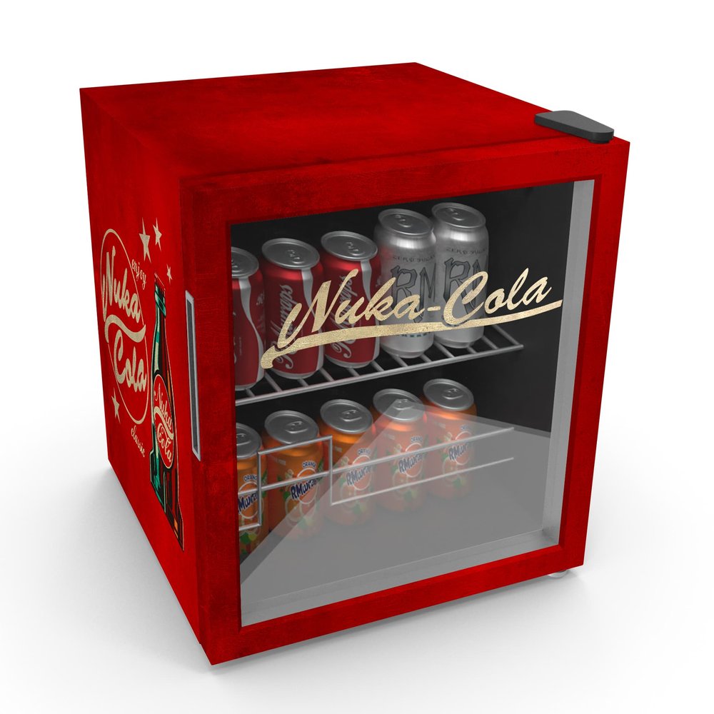 3D mockup of the glass door version of our Nuka Cola wrap design