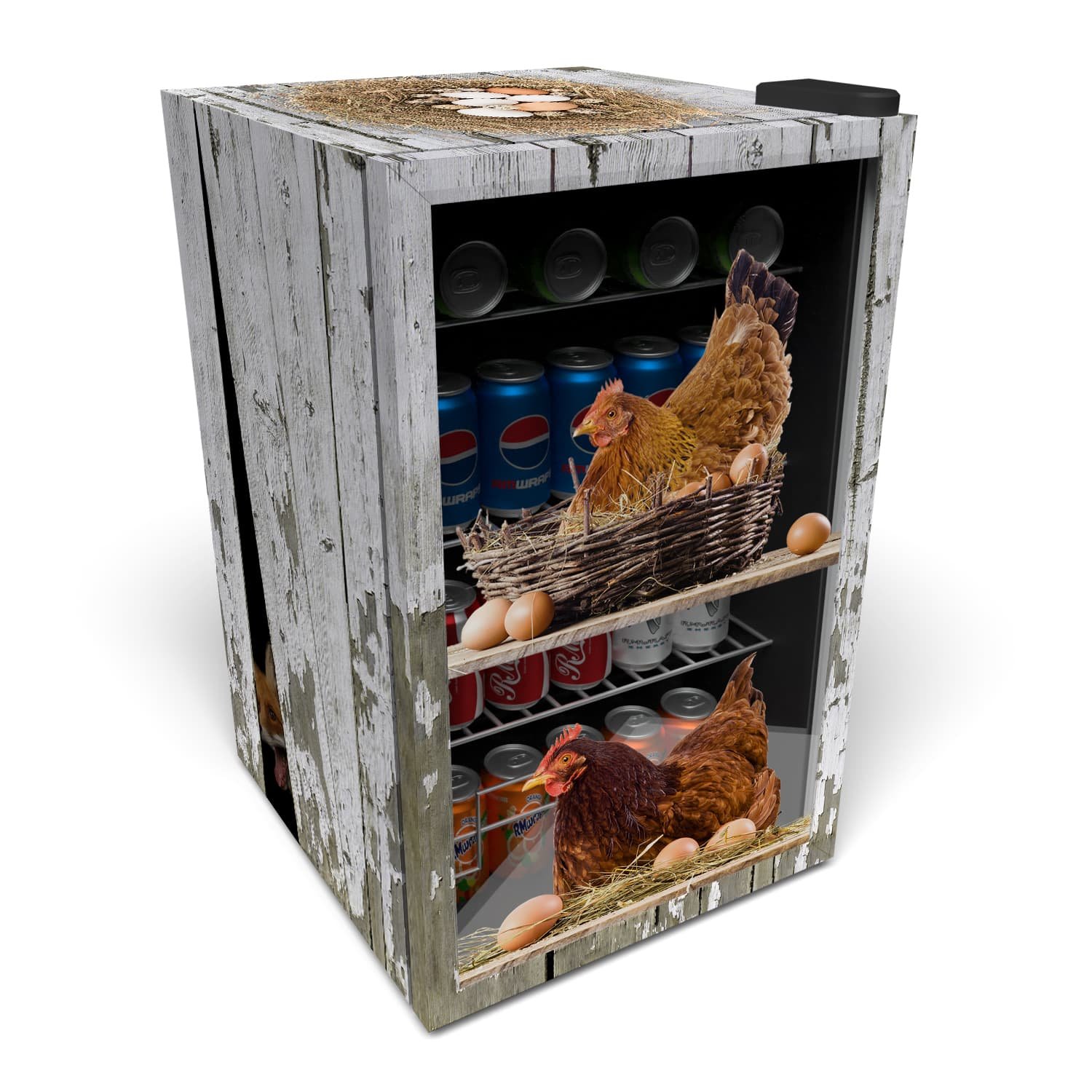 Insignia 115-Can Mini Fridge with Chicken Coop custom-printed vinyl wrap