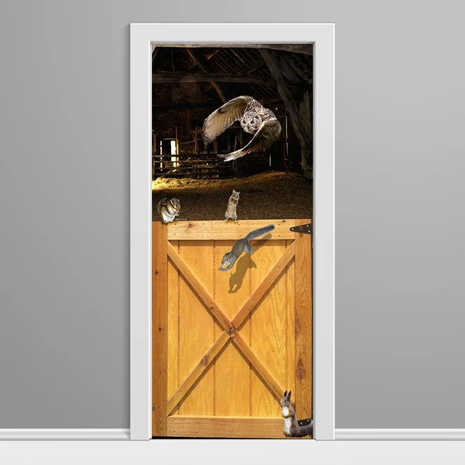 Barn Door with Owl and Animals Custom Printed Door wrap