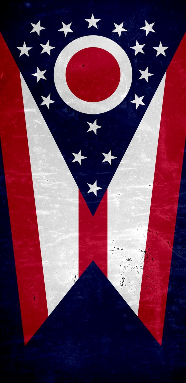 grungy Ohio red white and blue flag vinyl door wrap
