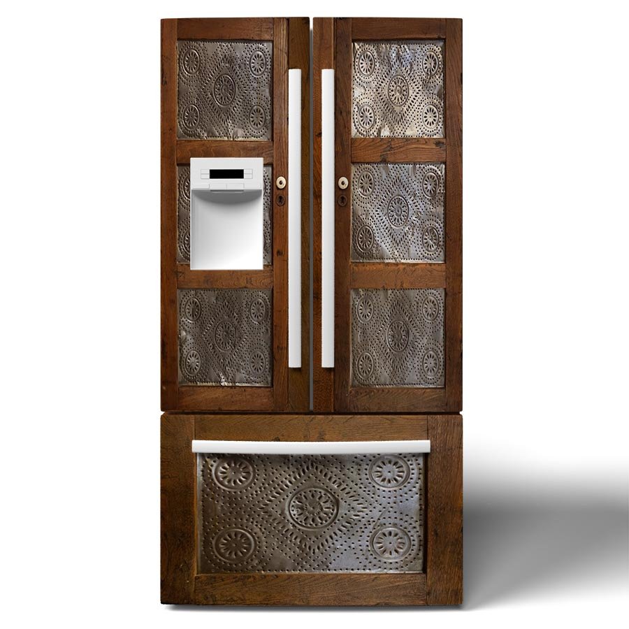 Tin Punch Metal Door French Refrigerator Wrap Front