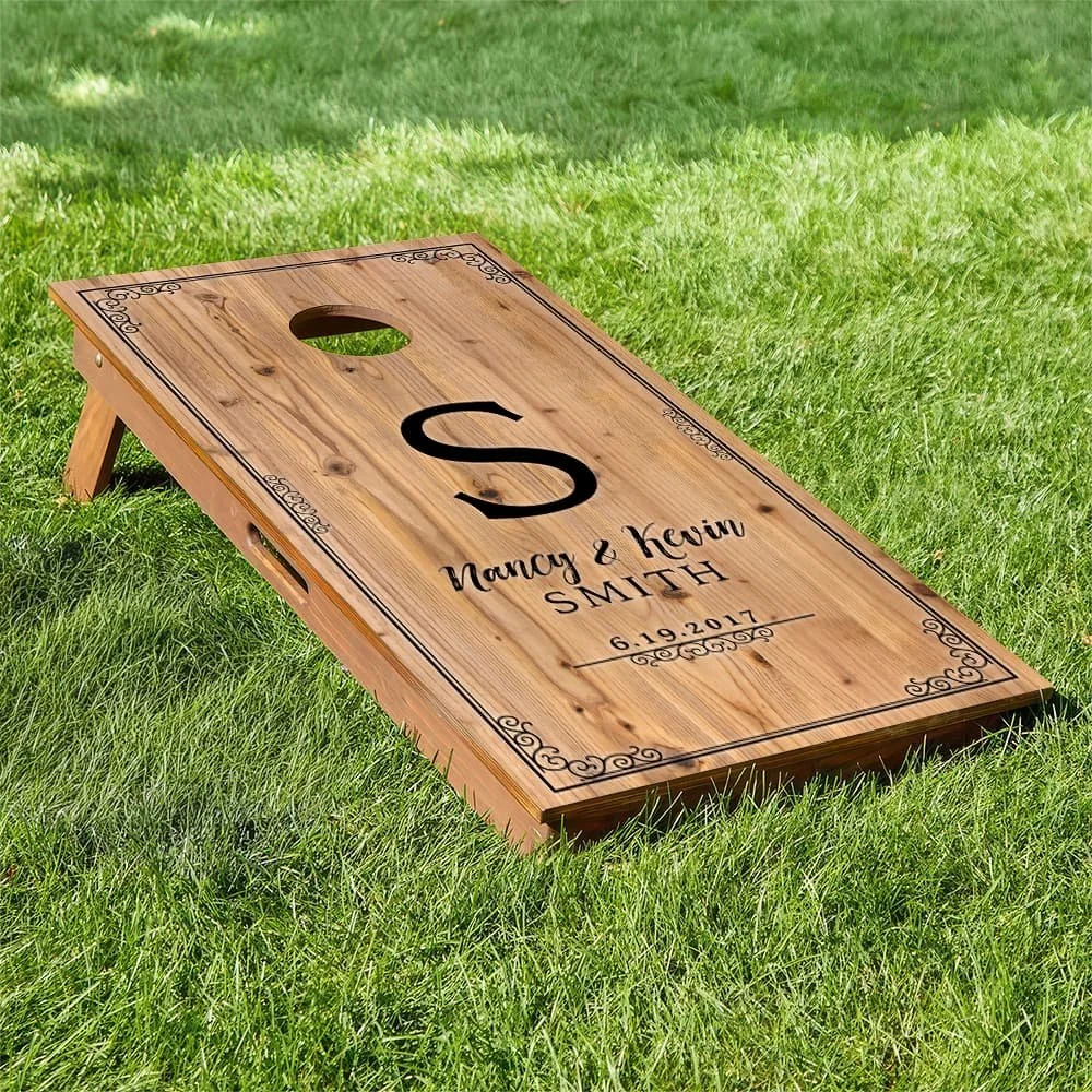 Pine Wood Wedding Anniversary personalized custom Cornhole board wrap sticker decal set