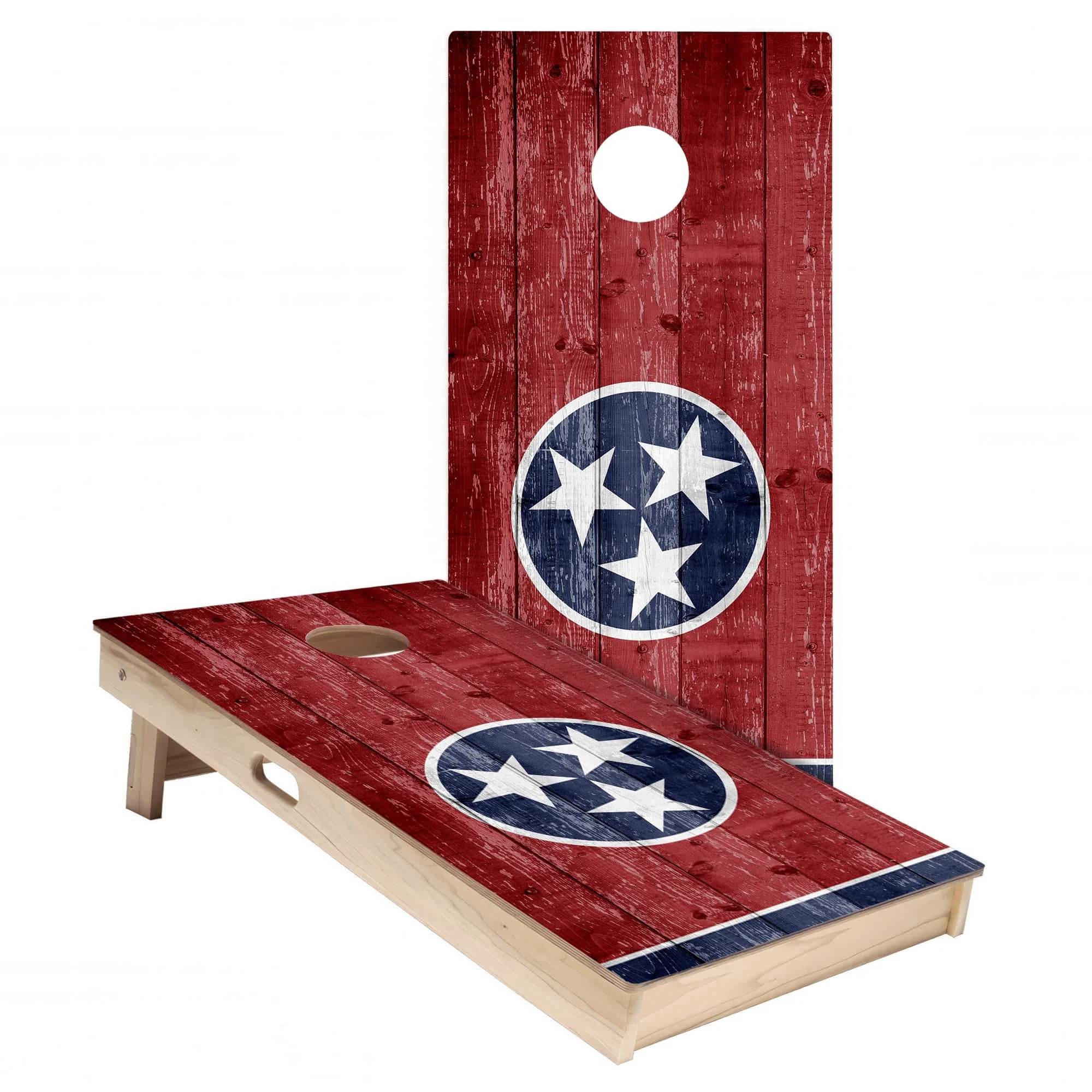 rustic wood Tennessee state flag cornhole board wrap sticker decal set