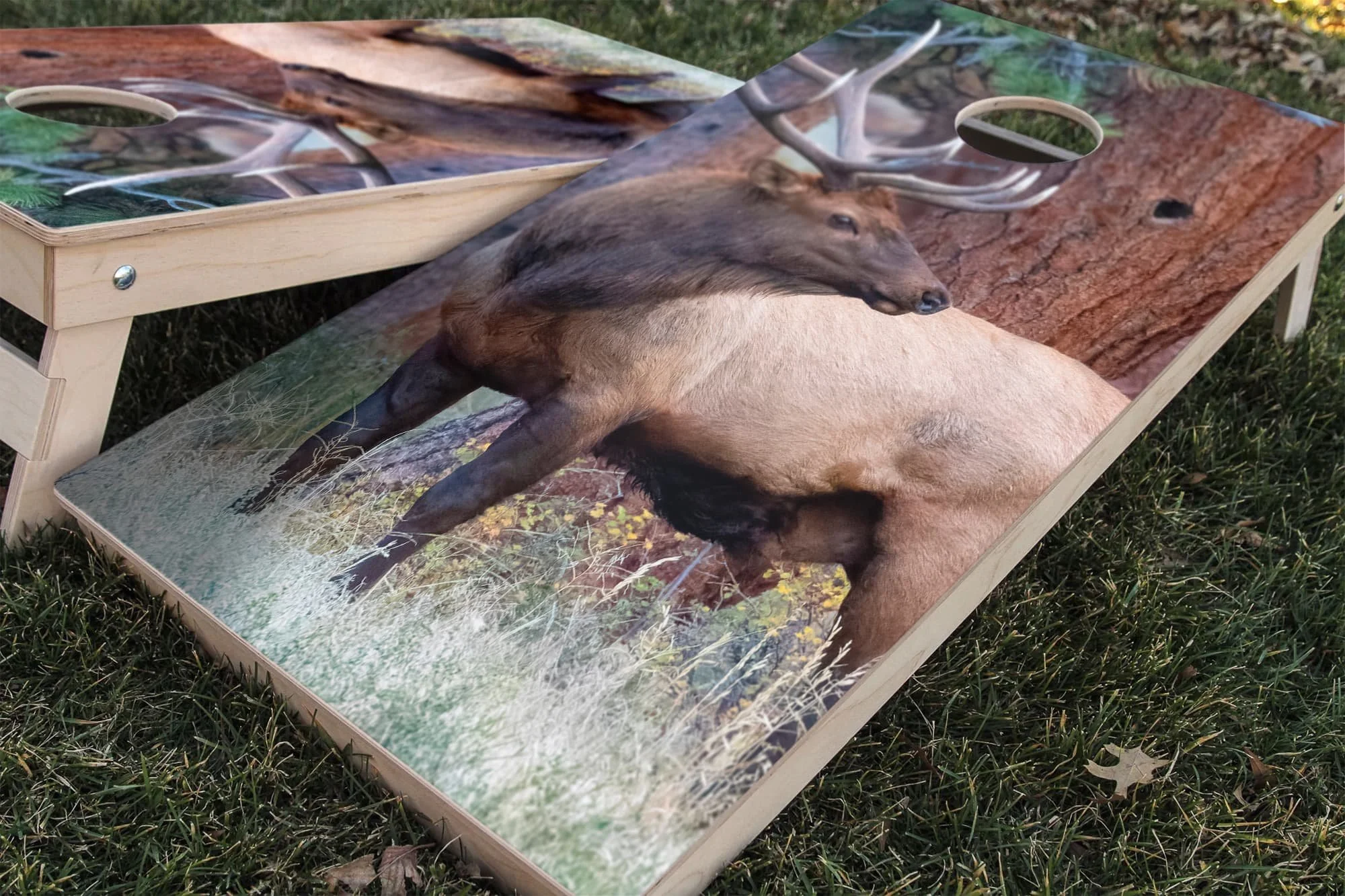 bull elk in nature rustic cornhole board wrap sticker decal set