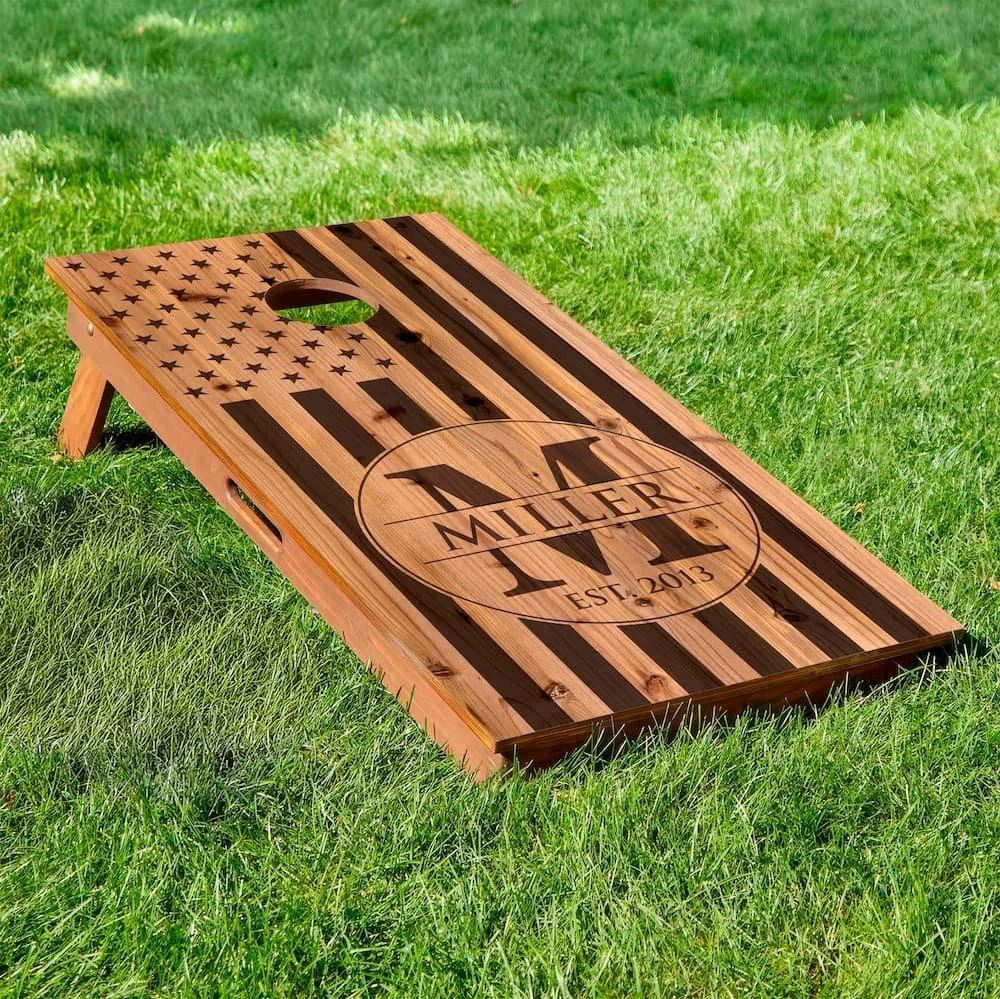 Monogram wood USA flag personalized custom Cornhole board